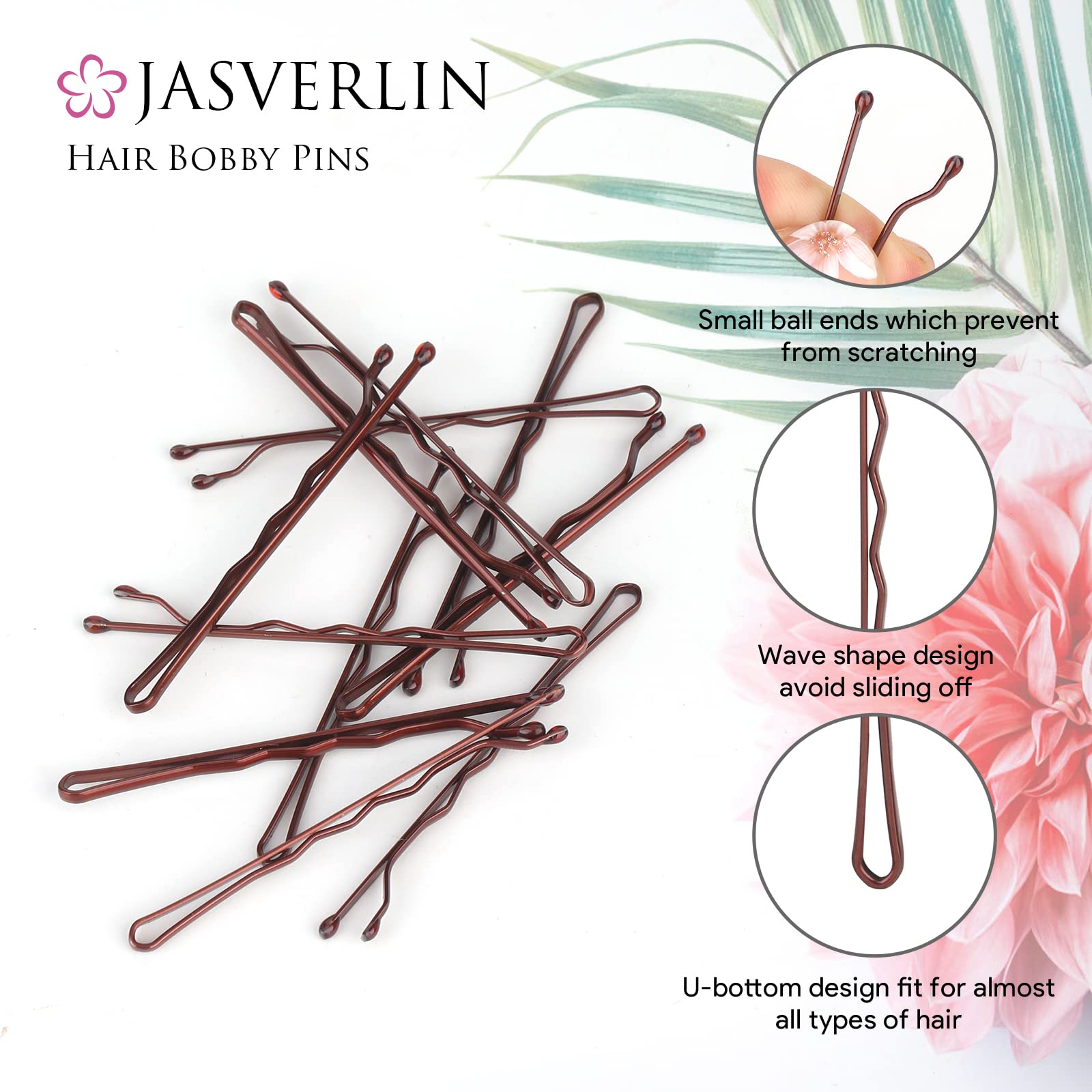JASVERLIN Large Bobby Pins - 100pcs Brown Hair Clips for Women & Girls (2 3/8 Inch) - Strong Hold, Slide-Proof Hair Accessories for Buns, Braids & Updos - Bulk Pack for Salon, Wedding & Everyday Use