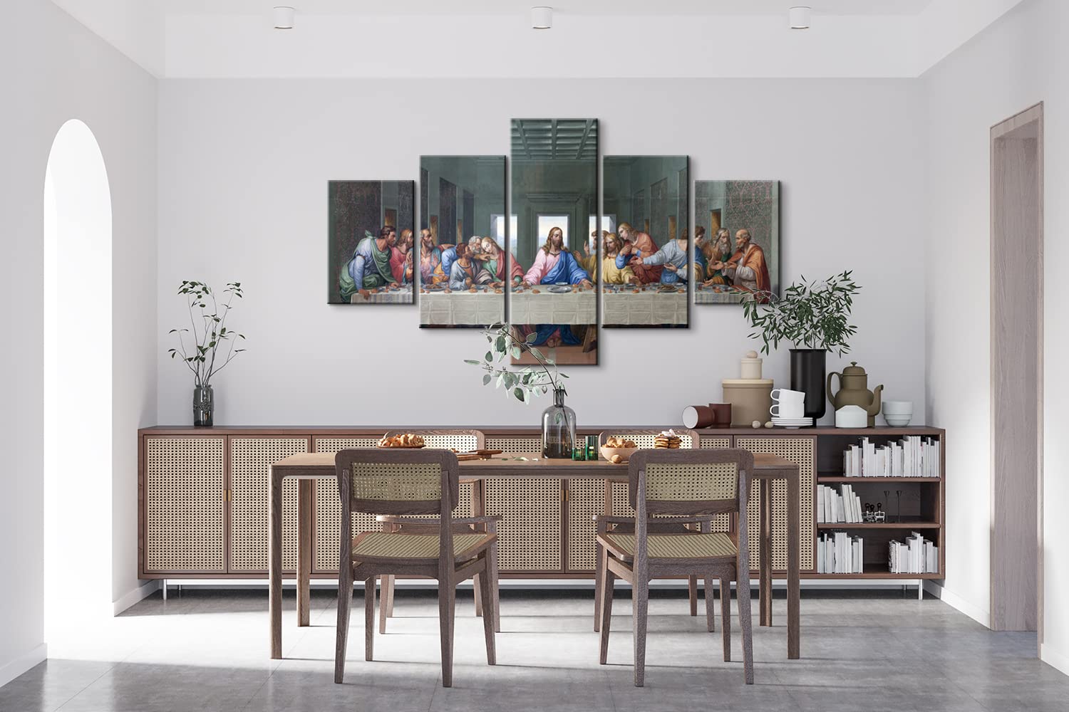 5 Piece Classic Jesus Wall Art - The Last Supper by Da Vinci Reproduction Oil Painting on Canvas, Stretched & Ready to Hang (70''W x 40''H) - Perfect for Living Room, Church, or Office Decor
