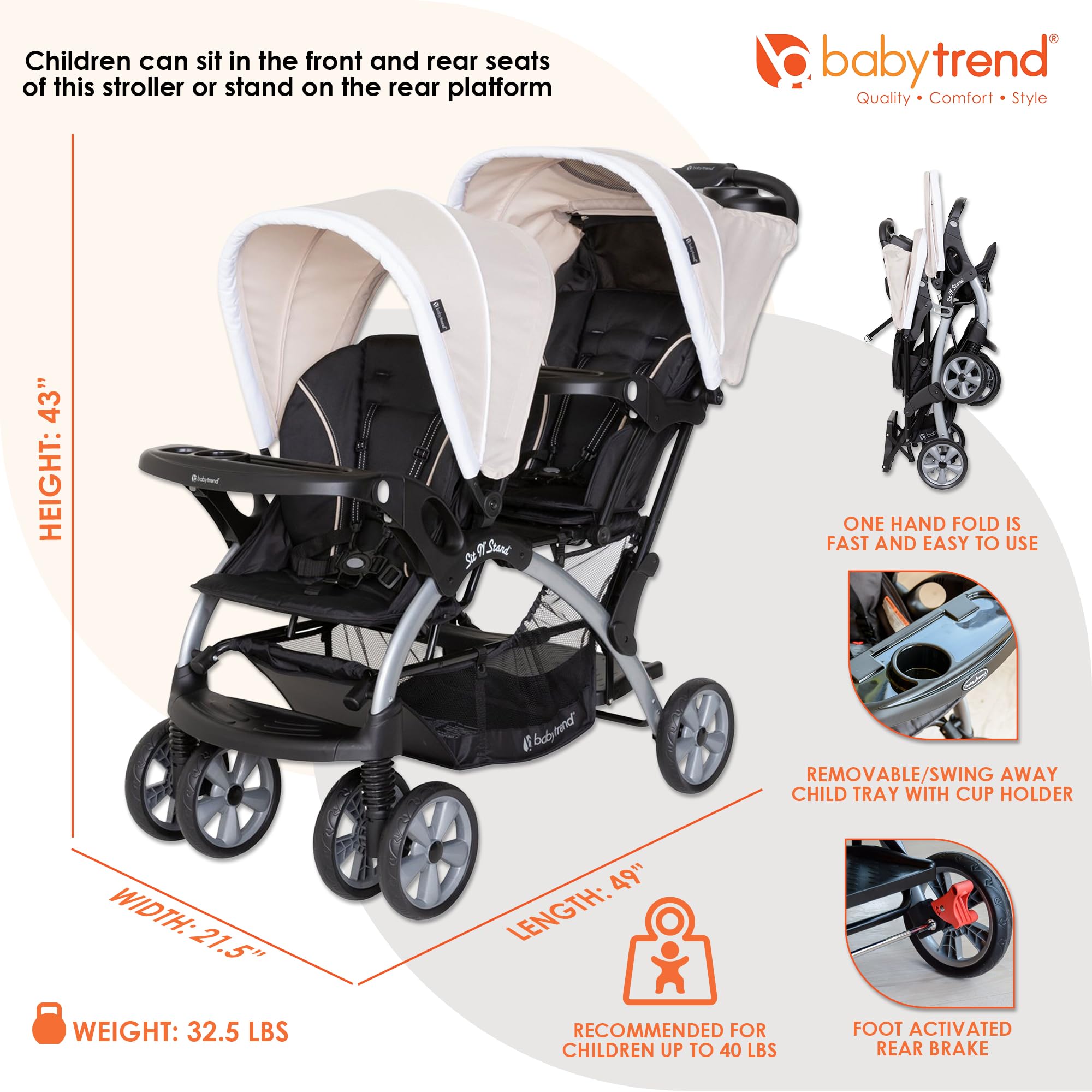 Baby Trend Double Stroller & 2 Car Seat Combo - 3 Piece Travel System for Twins or Siblings (Khaki) | Perfect for Shopping, Travel & Daily Walks with Infants & Toddlers
