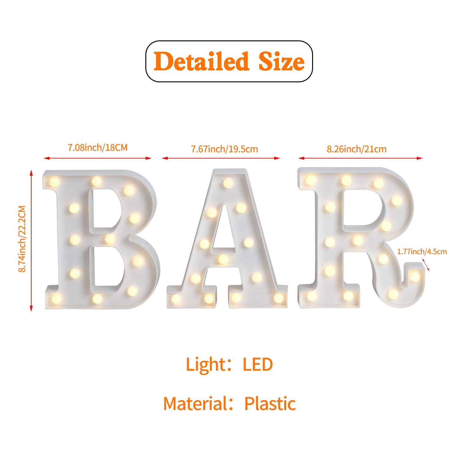 Rdutuok LED Marquee Letter Lights - Battery Powered BAR Sign Lamp for Home, Pub, Wedding & Christmas Decor - Perfect for Parties, Events & Nightlife Ambiance