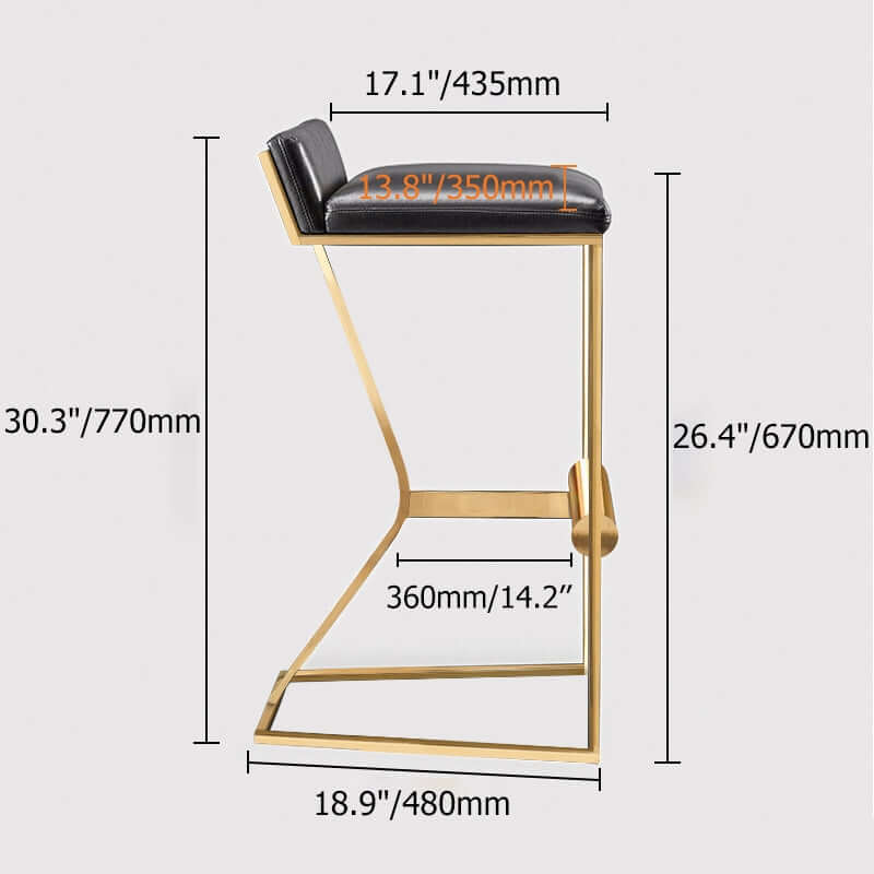 White PU Leather Bar Stool with Gold Legs & Footrest - Modern Counter Height Stool for Kitchen Island, Breakfast Bar & Home Decor
