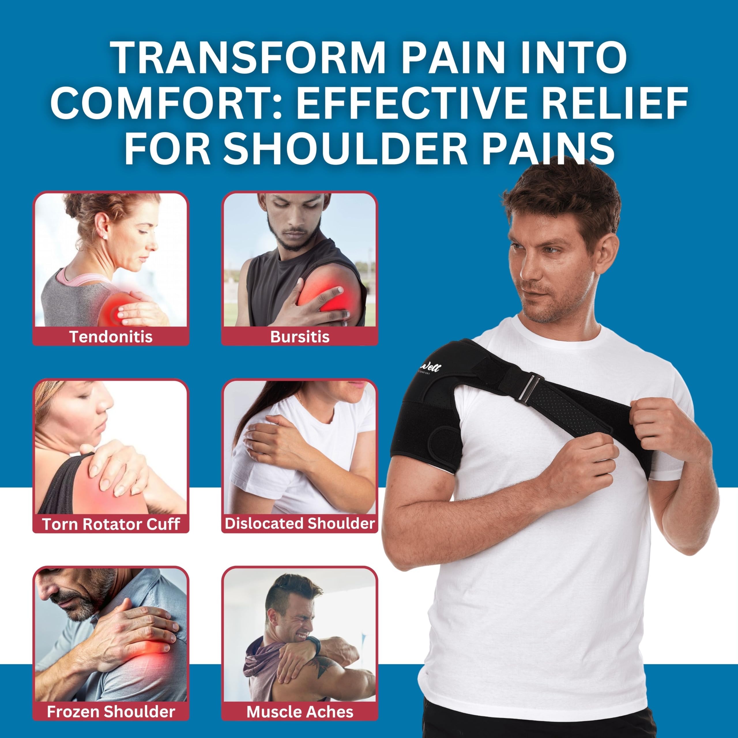 Rotator Cuff Support Brace for Women & Men - Adjustable Shoulder Compression Sleeve with Hot/Cold Pack Pocket - Left/Right Shoulder Pain Relief - Ideal for Post-Surgery Recovery, Sports Injuries & Arthritis Support (Medium)