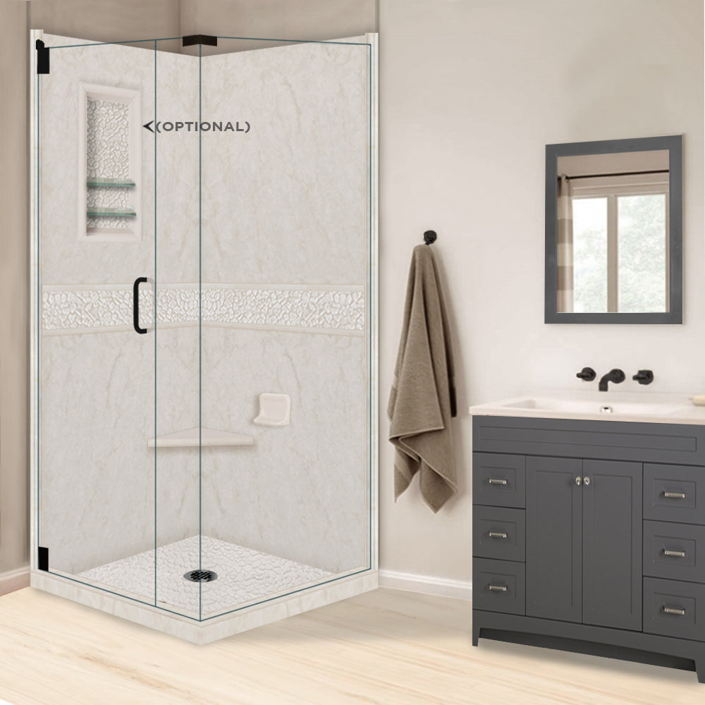 Rafe Marble Pebble Corner Shower Kit - Waterproof Bathroom Shower Panel System with Natural Stone Design for Spa-Like Relaxation at Home