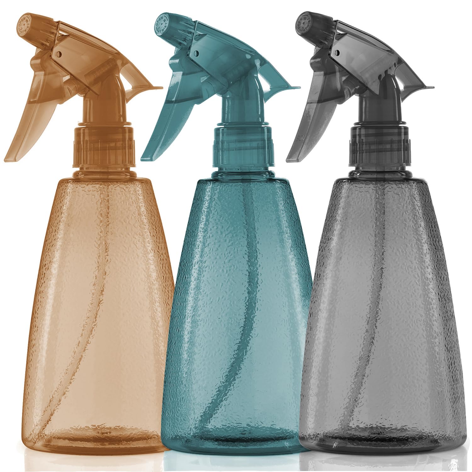 3-Pack 16oz Spray Bottles - Fine Mist & Stream Sprayer for Hair, Essential Oils, Plants & Cleaning | Empty Plastic Water Spray Bottles for Home, Salon, Garden & Pet Training (Orange, Navy, Gray)