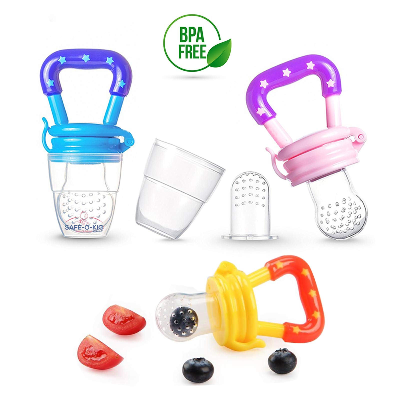 Safe-O-Kid BPA-Free Baby Fruit & Food Feeder – Non-Toxic Silicone Teether for Fresh Fruits, Vegetables & Snacks – Ideal for Babies & Toddlers (6-24 Months) – Yellow – Perfect for Teething Relief & Healthy Snacking On-The-Go