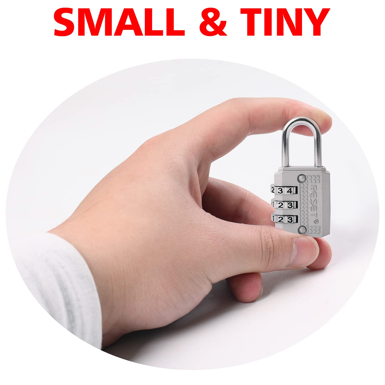 3 Digit Small Combination Lock - Tiny Padlock for Mini Locker, Travel, Diary, Box, Luggage & Backpack | Secure Your Valuables at Home, School or On The Go (Silver)