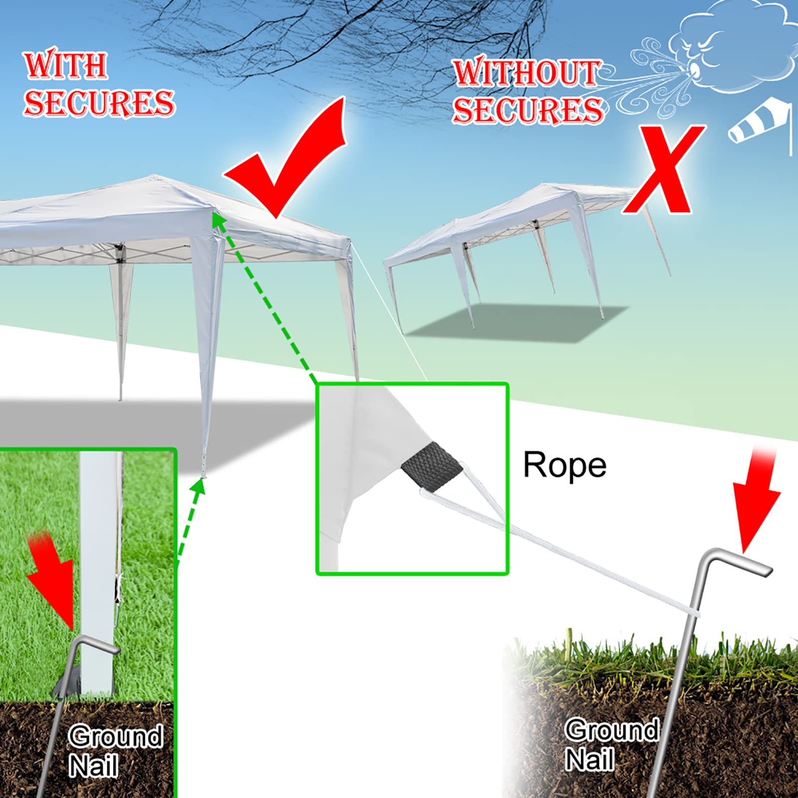 20x10 ft Pop Up Canopy Tent with Removable 4 Windows & 2 Doors - Portable Waterproof Right Angle Folding Shelter with Carry Bag - Outdoor Sun Shade for Wedding, Party, Beach, BBQ, Market, Camping, Picnic, Backyard - White