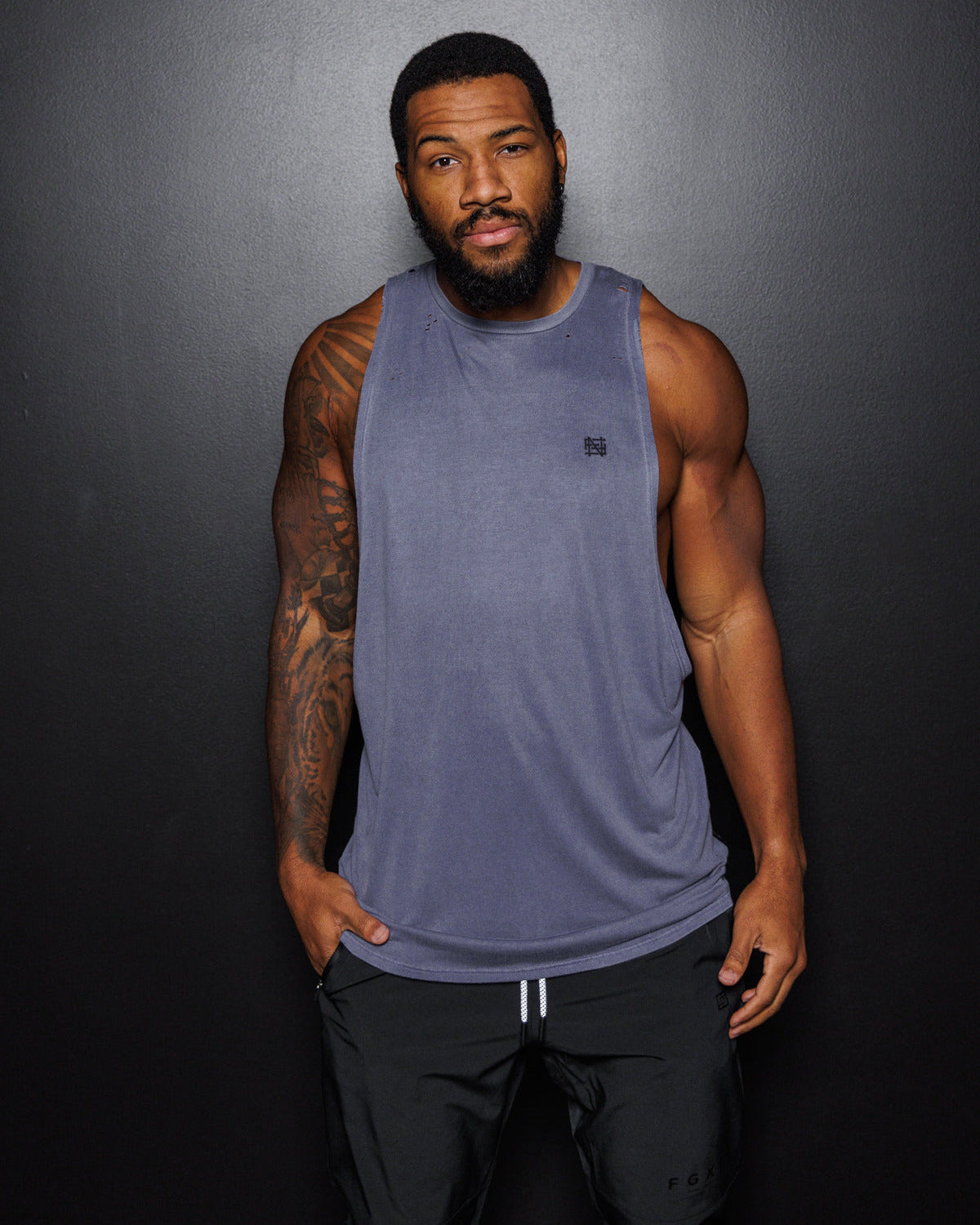 **Distressed Blue Motorcycle Tank Top for Men - Perfect for Biker Rides, Gym Workouts & Casual Streetwear**