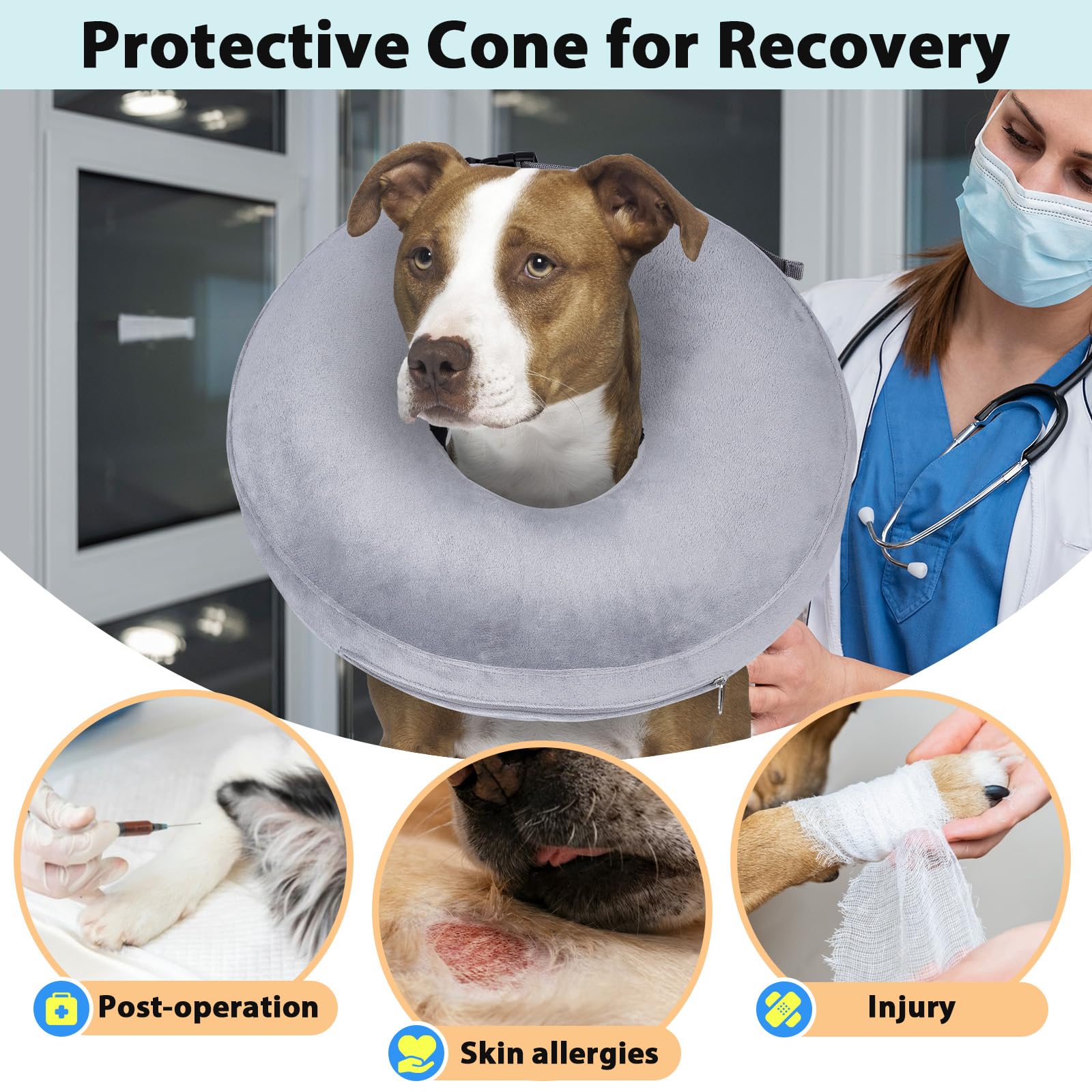 **Soft Inflatable Dog Donut Collar - Post-Surgery Recovery Cone Alternative for Small & Medium Dogs - Comfortable Licking Prevention for Bulldogs, Boxers & More - Perfect for Rest, Healing & Playtime**