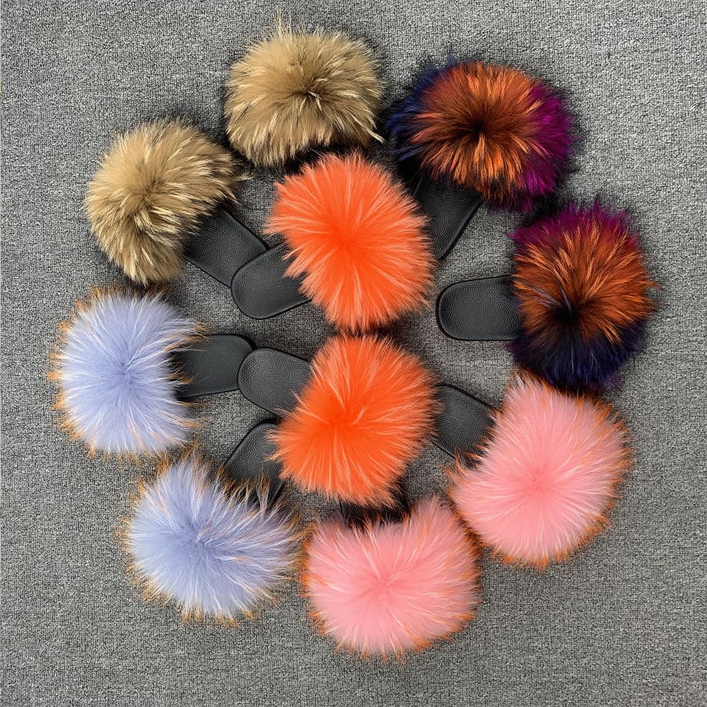 Jancoco Max Women's Fur Sliders - Cozy Raccoon Fur Slippers with Soft Fluffy Sandals for Indoor/Outdoor Comfort - Perfect for Lounge, Home, and Casual Wear