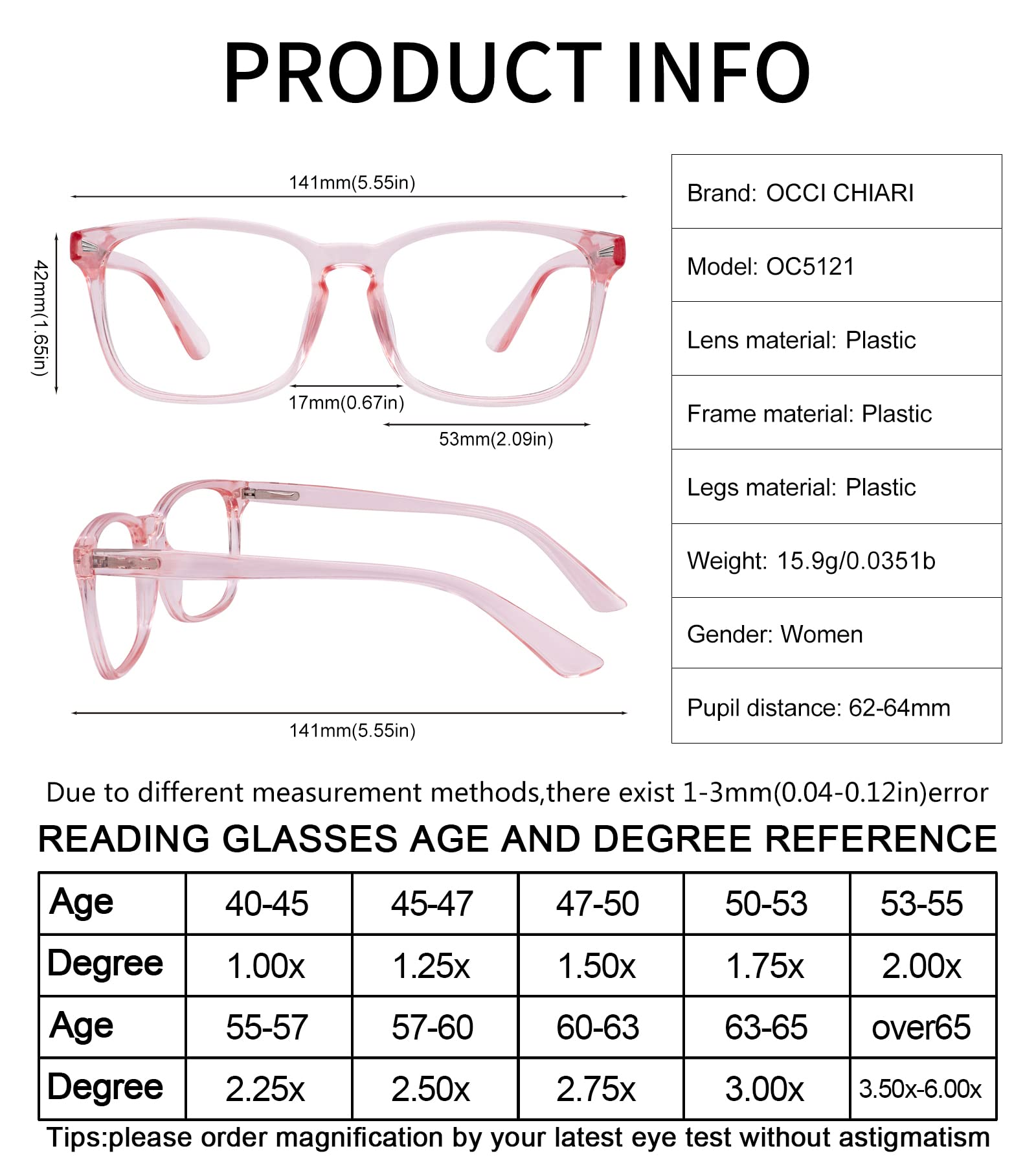 OCCI CHIARI Magnetic Reading Sunglasses Clip-On – Polarized Cat Eye Frames for Women – UV Protection & Fashionable Readers – Perfect for Outdoor Reading, Driving, and Beach Activities