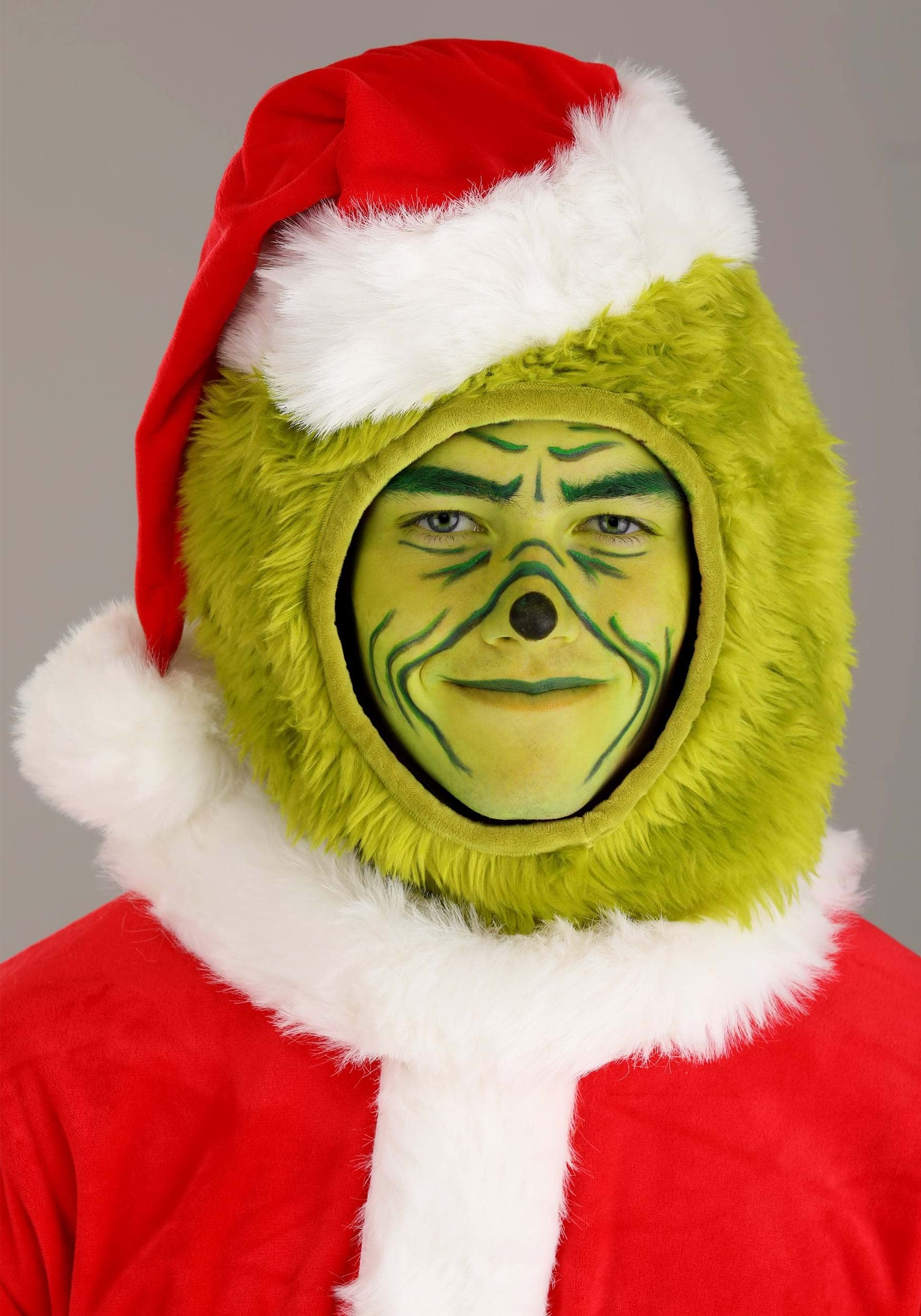 The Grinch Adult Santa Open Face Costume Set - Faux Fur Shirt, Pants, Hat & Gloves for Christmas Party & Holiday Cosplay