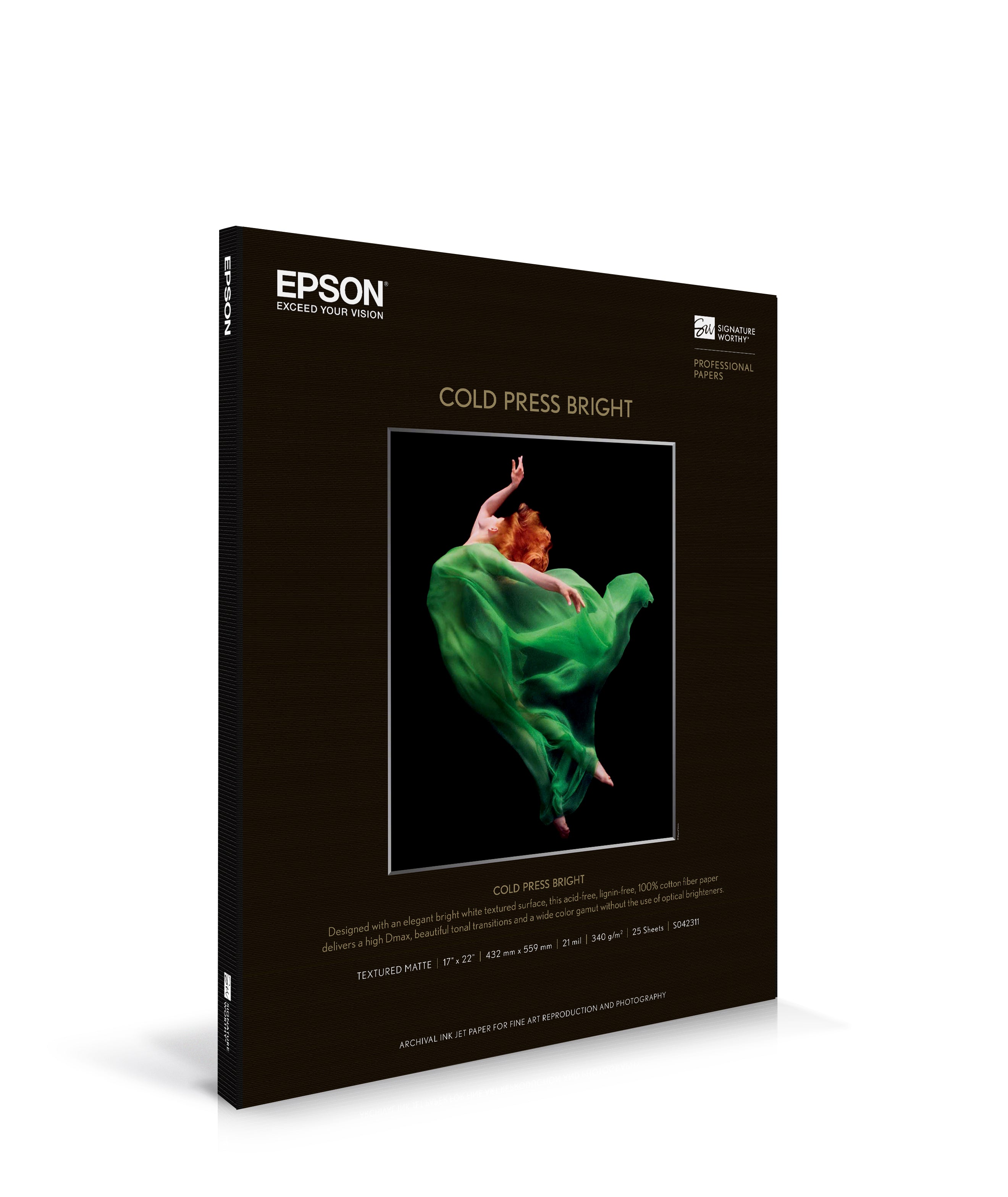 Epson Cold Press Bright White Paper 17x22 Inches - 25 Sheets for Watercolor, Acrylic & Ink Art - Perfect for Artists, Students & Professionals