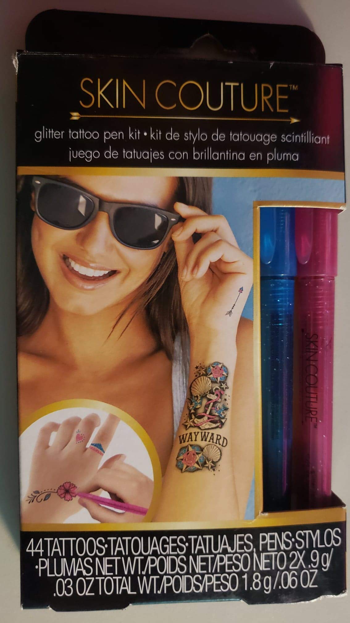 Glitter Tattoo Pen Kit with 44 Temporary Tattoos - DIY Body Art for Kids, Parties & Festivals | Safe, Easy-to-Use & Washable | Perfect for Halloween, Birthdays & Cosplay