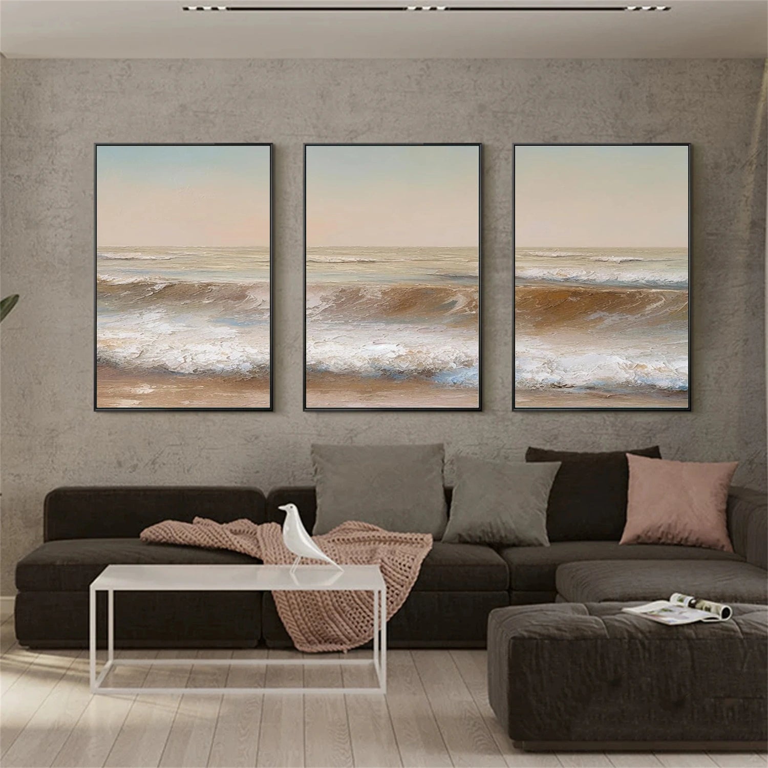 Ocean and Sky Painting Set of 3 - Coastal Wall Art for Living Room, Bedroom & Office Decor | Modern Seascape Canvas Prints | #OS256