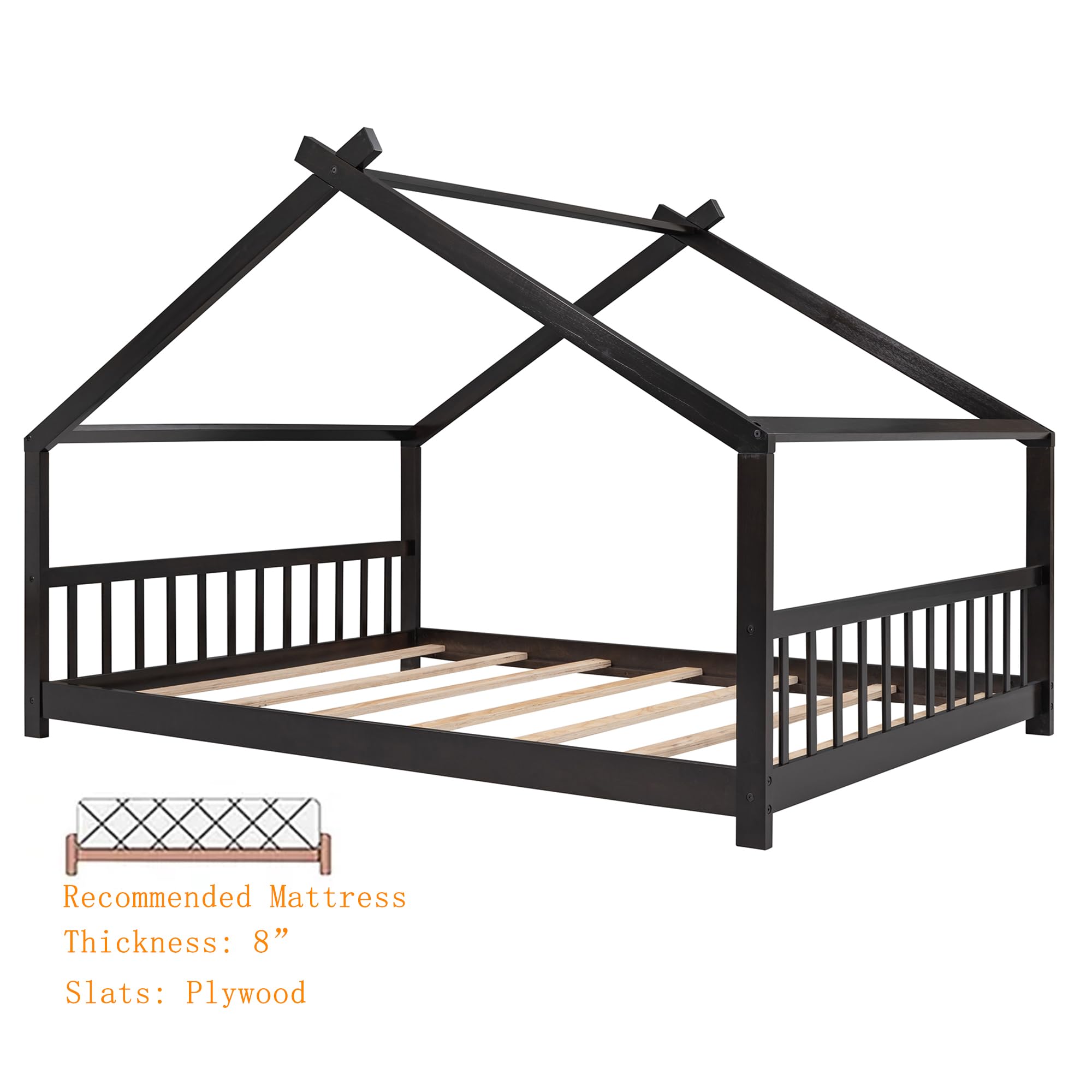 Montessori Floor Bed Frame for Kids - Full Size Wood Platform Bed with Headboard & Footboard, No Box Spring Needed (Espresso) - Perfect for Toddler Rooms, Daycare Centers & Montessori Classrooms