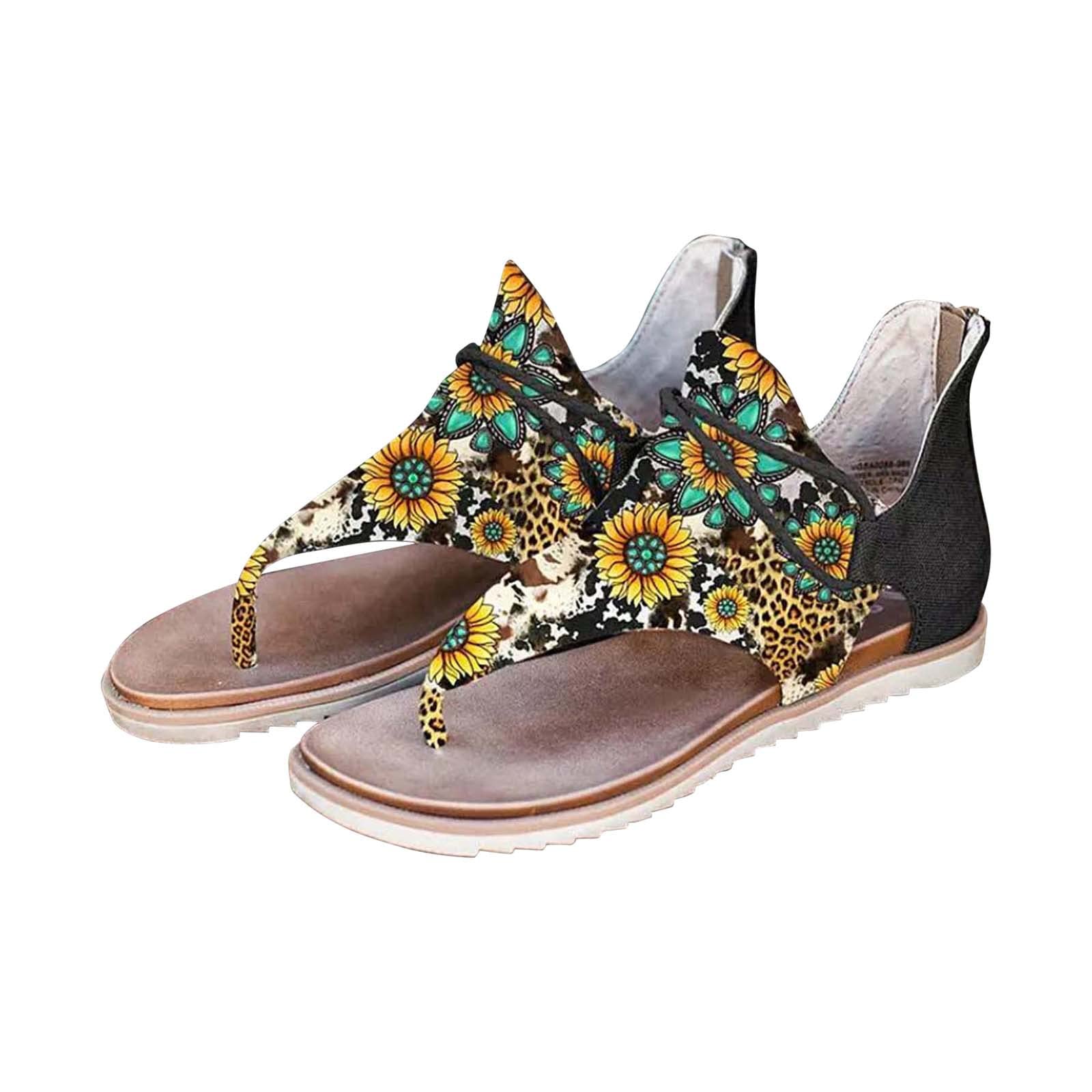 Women's Summer Clip-Toe Sunflower Sandals - Comfortable Casual Beach Shoes with Zipper Design | Perfect for Beach Vacations, Pool Parties & Summer Outings