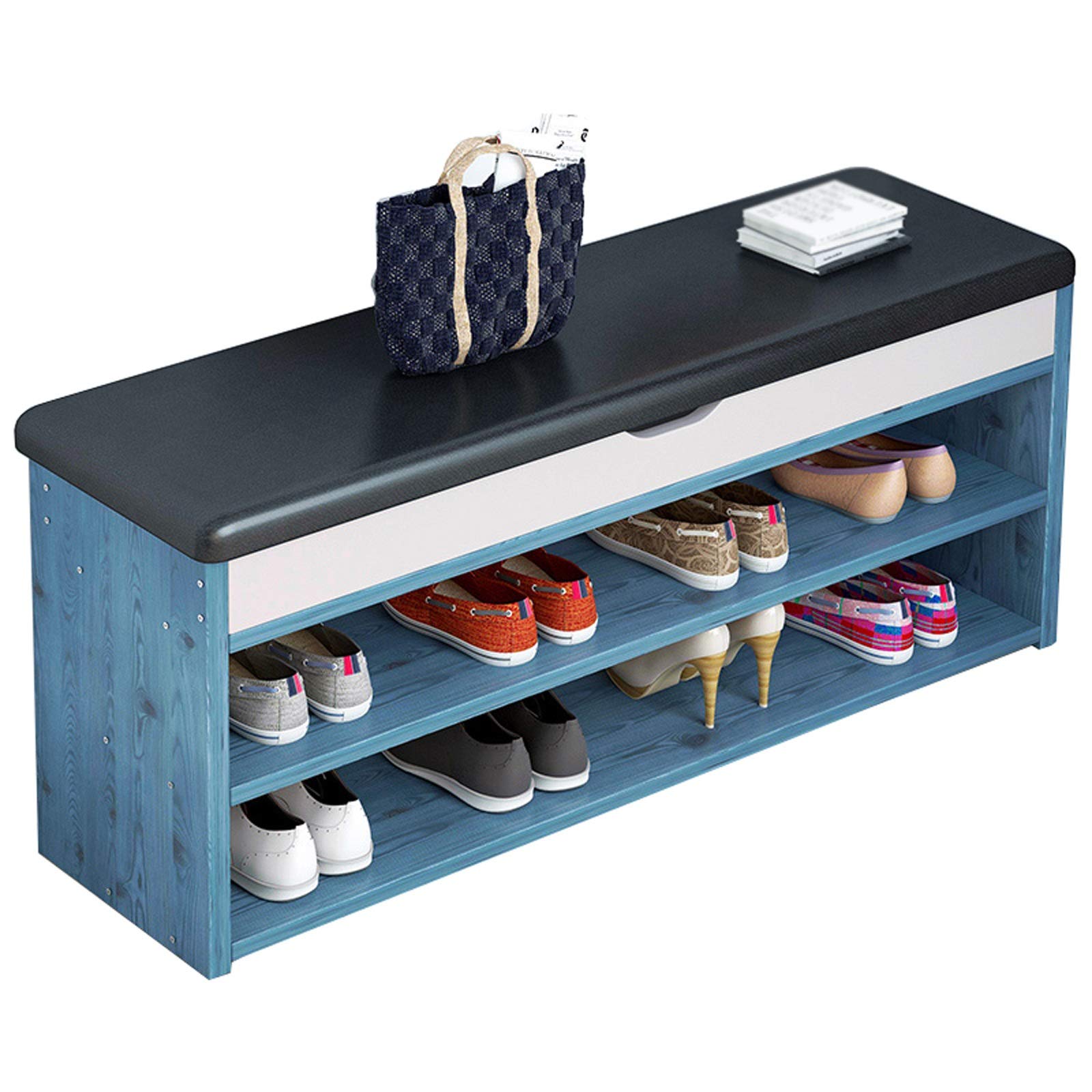 Simplicity Shoe Rack Organizer with Padded Seat & Hidden Storage - Narrow Entryway Bench for Living Room, Hallway, Bedroom (Blue, 80x30x43cm) - Perfect for Small Spaces & Home Organization by CHENGYI