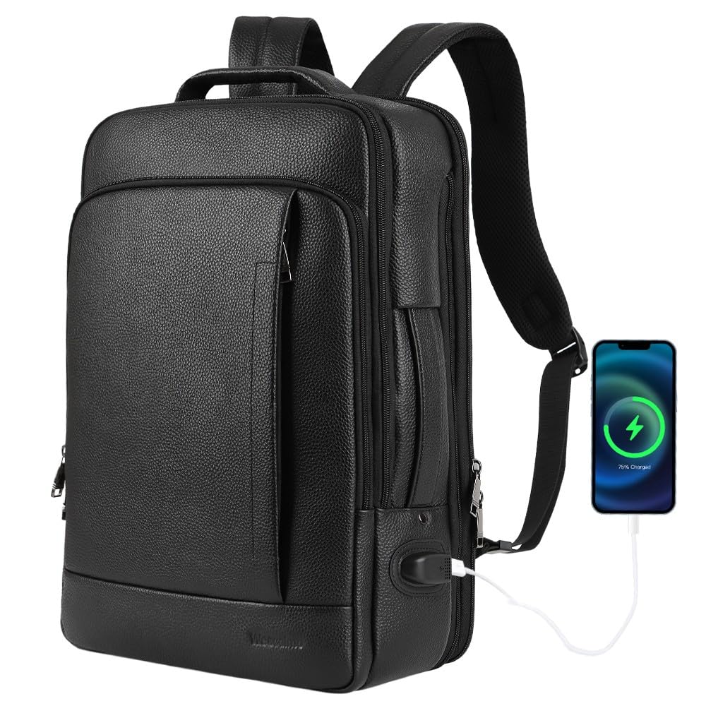 Premium Full Grain Genuine Leather Backpack for Men - 15.6