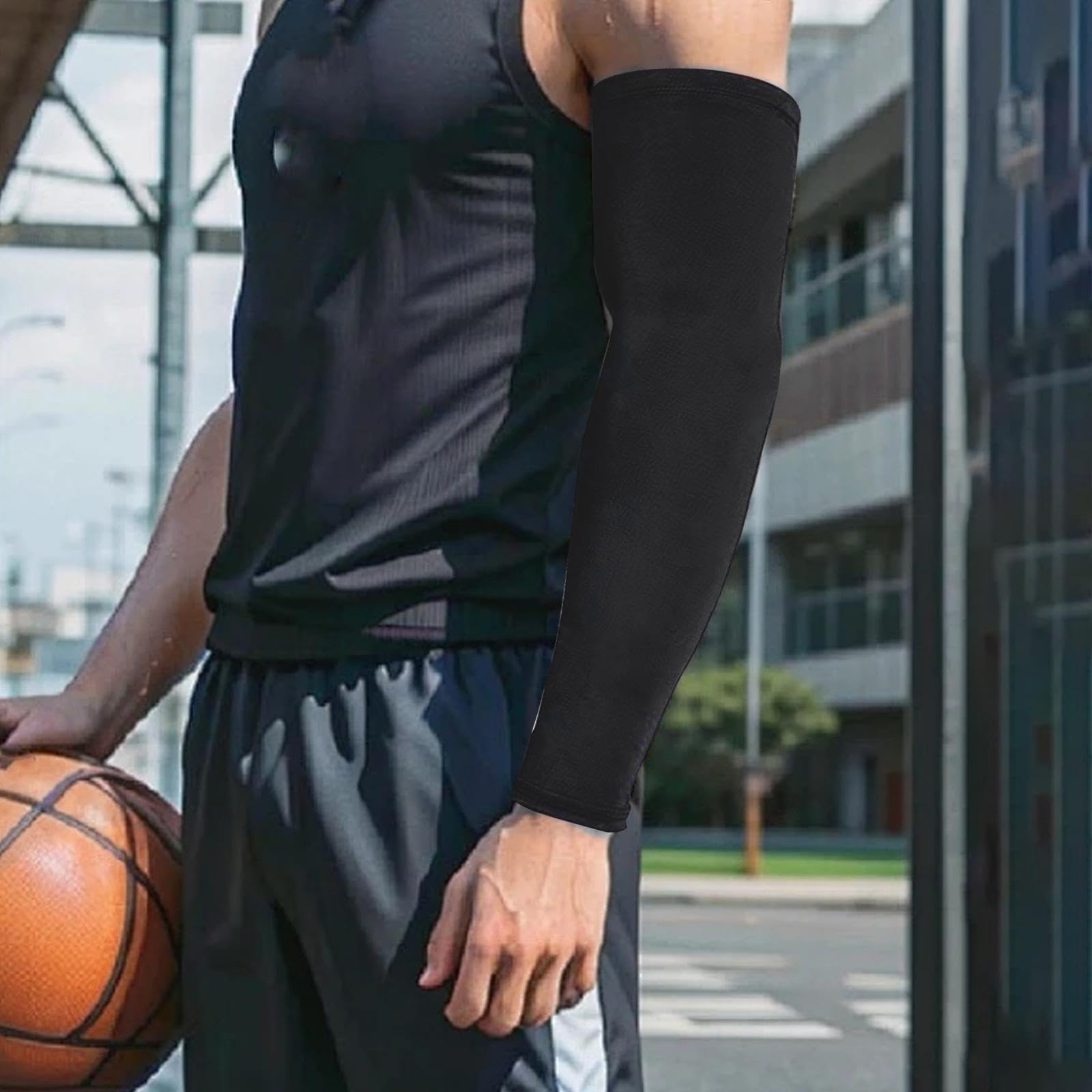 Qialexicon Basketball Arm Sleeves - Non-Slip Compression Arm Support for Men & Women - Protective Elbow Guard for Running, Golf, Cycling & Sports - Black - Perfect for Workouts, Training & Outdoor Activities