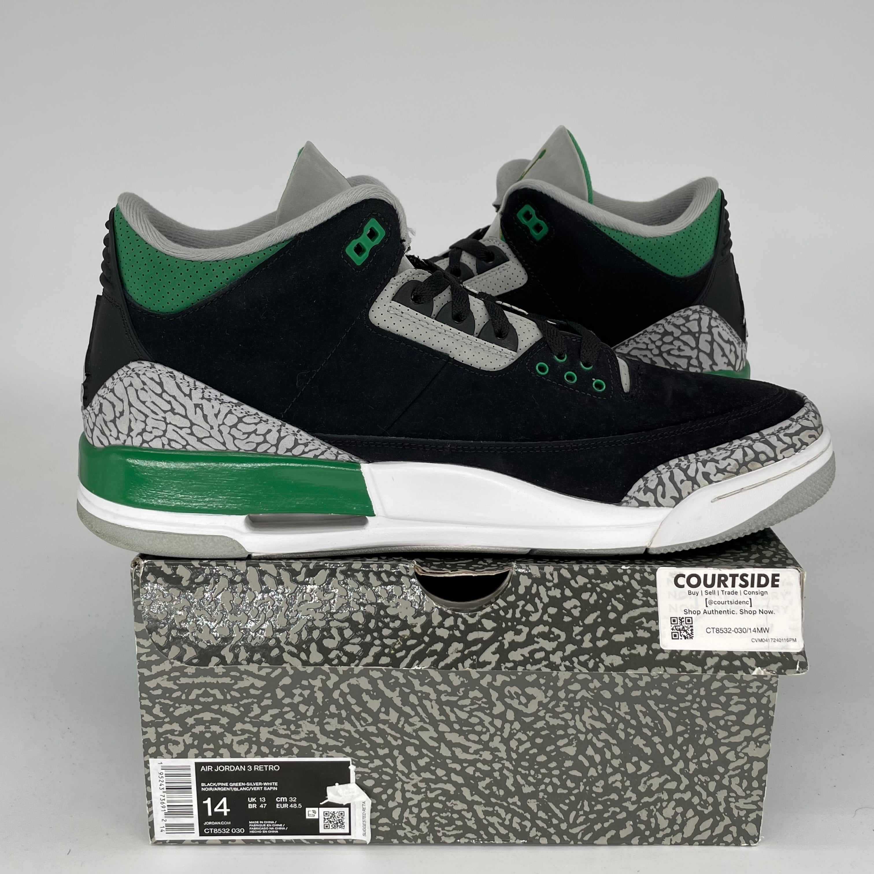 AIR JORDAN 3 Retro Pine Green Basketball Shoes Men's Size 14 (CT8532-030) - Perfect for Streetwear & Court Performance