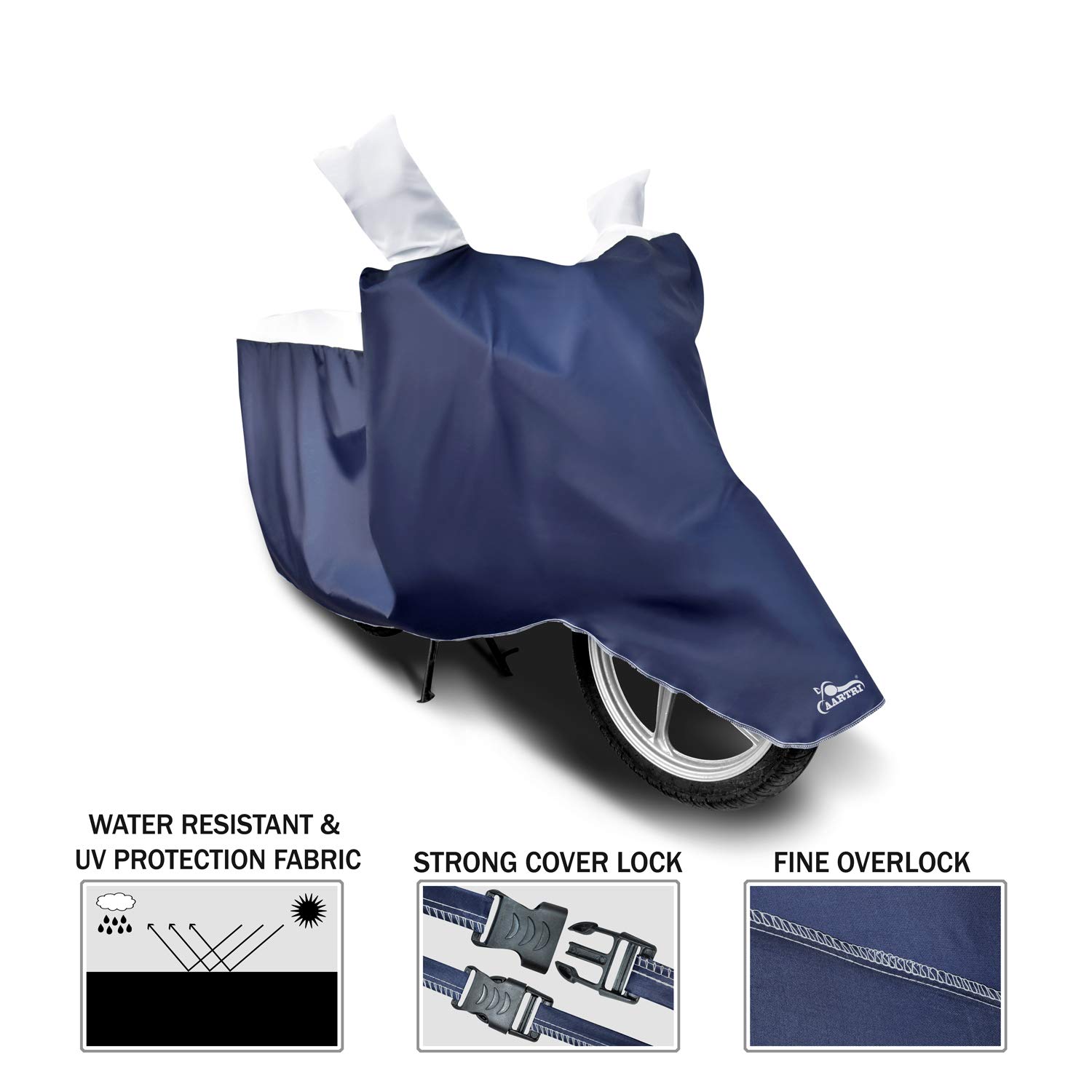 DROHAR UV Protection Dustproof Body Cover for Indus Yo Explor 2022 (BS-2,3,4,6) - Premium Motorcycle Cover for Outdoor Parking & Sun Protection (Strip White)