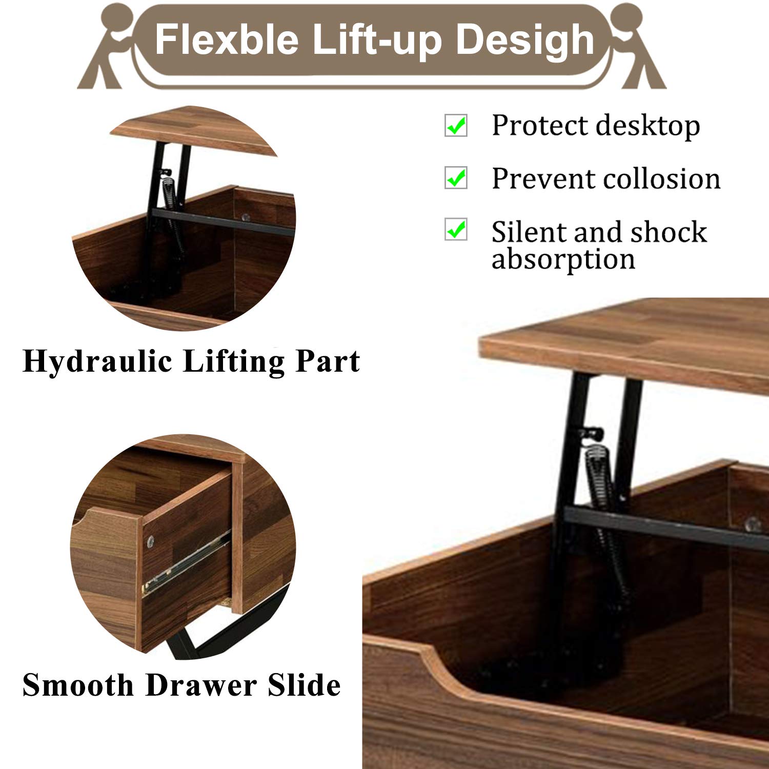 Modern Lift Top Coffee Table with Hidden Storage Drawer - Solid Wood Living Room Furniture for Home, Office & Reception Areas | Perfect for Small Spaces, Entertaining & Workspace Conversion