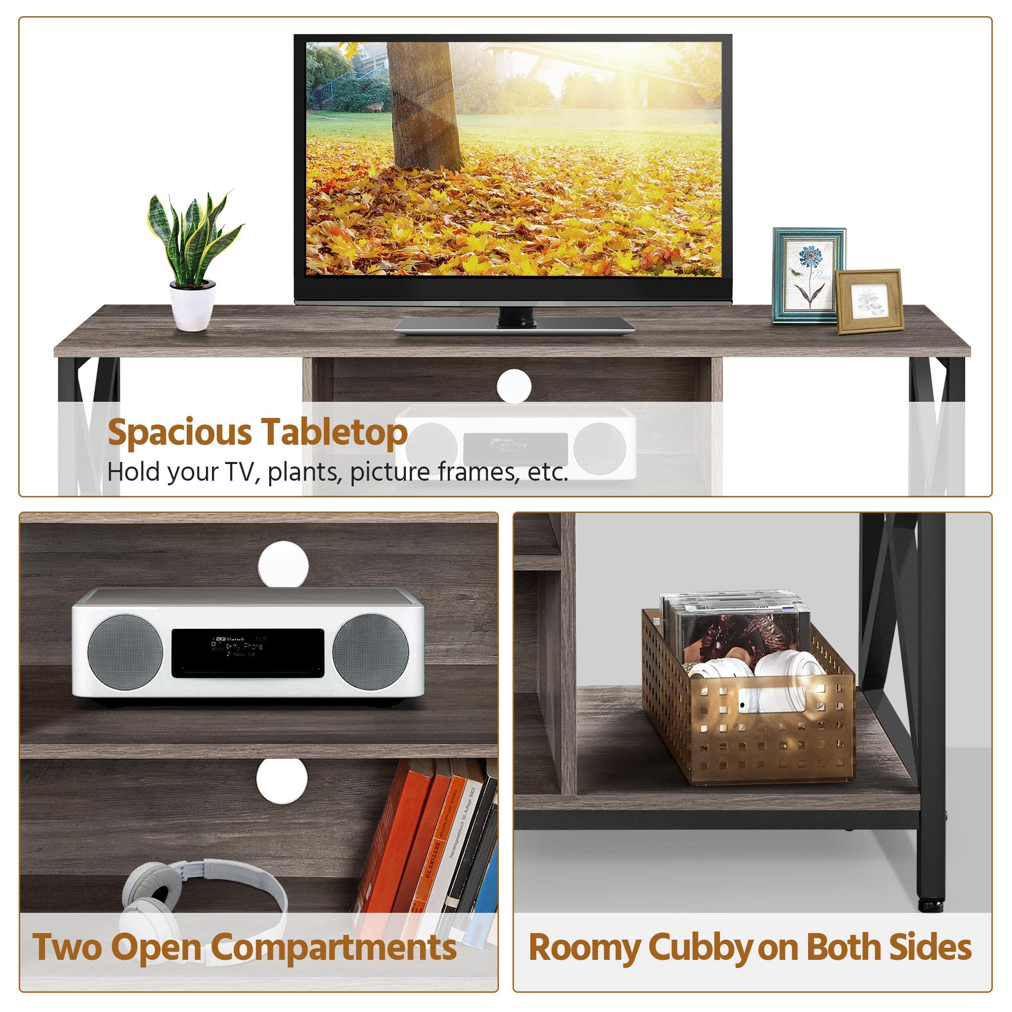 Yaheetech 65 Inch TV Stand with Storage Shelves - Modern Wood TV Console Table for Living Room & Bedroom - Taupe Entertainment Center - Perfect for Organizing Media, Gaming Consoles & Home Decor
