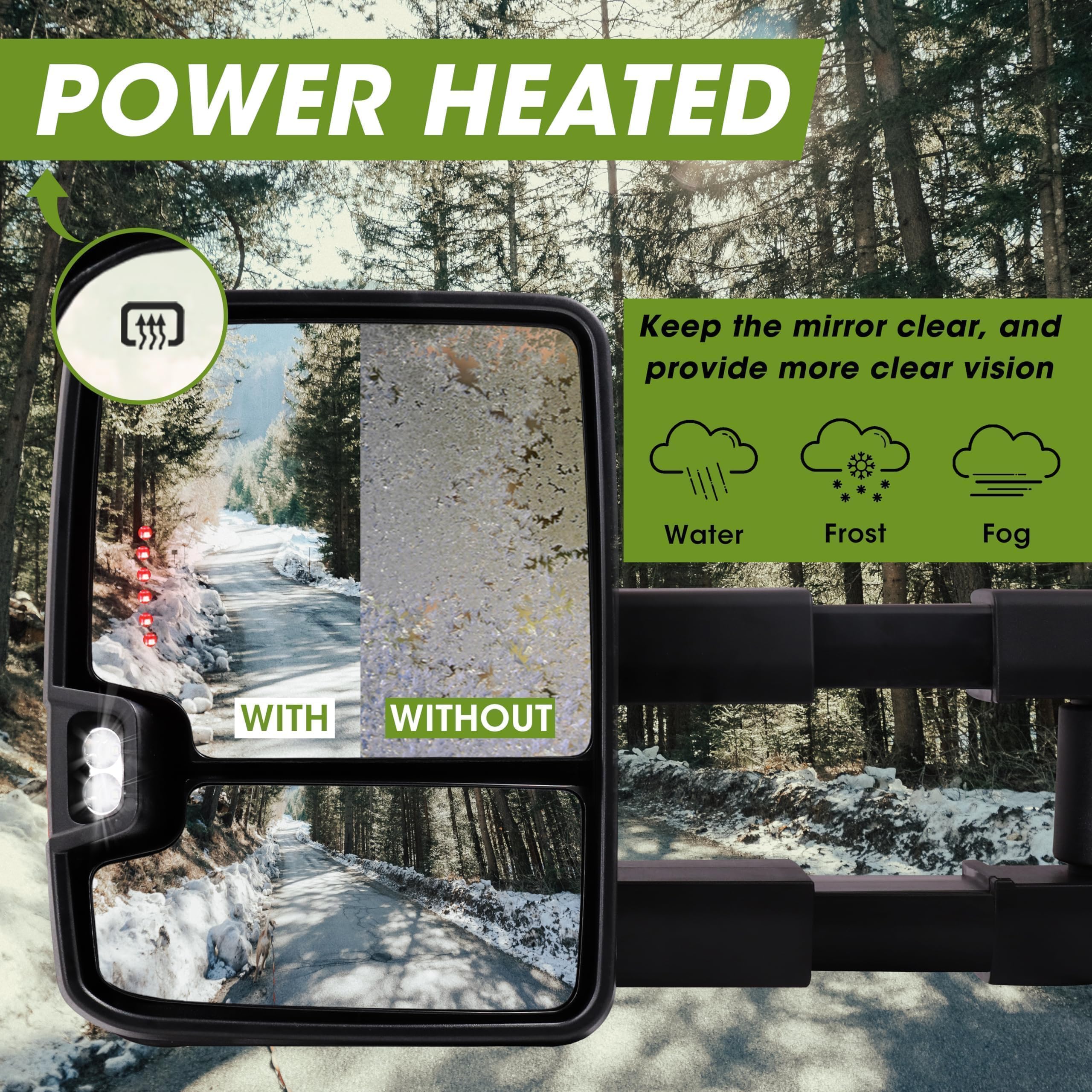 2007-2013 Chevy Silverado Avalanche Suburban Tahoe/GMC Sierra Yukon Power Heated Switchback Towing Mirrors with Dynamic Signal & Running Lights - Black Pair Set - Perfect for Towing, Off-Roading & Night Driving