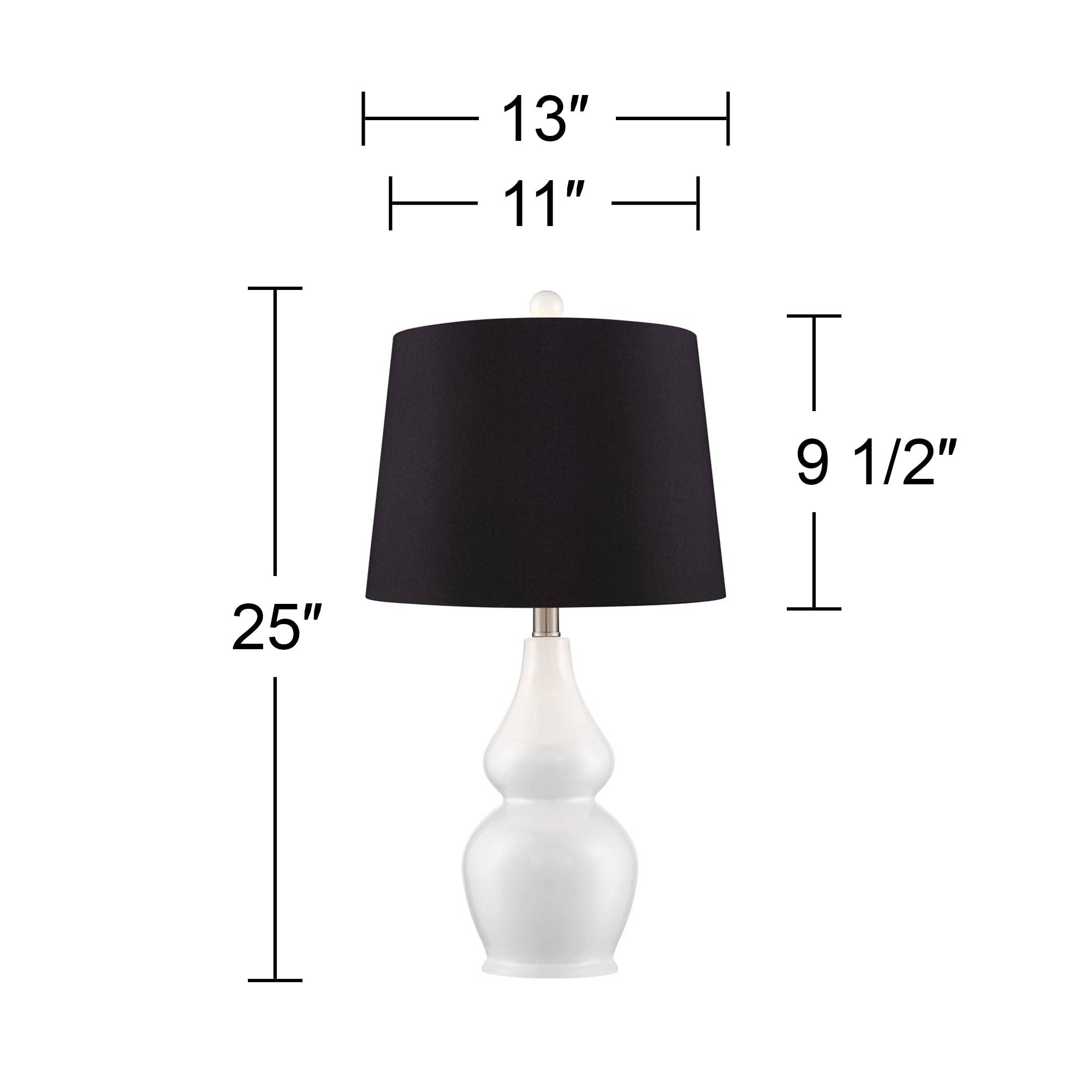 360 Lighting Jane Modern Table Lamps - Set of 2 White Ceramic Double Gourd Lamps with Black Faux Silk Drum Shades, 25