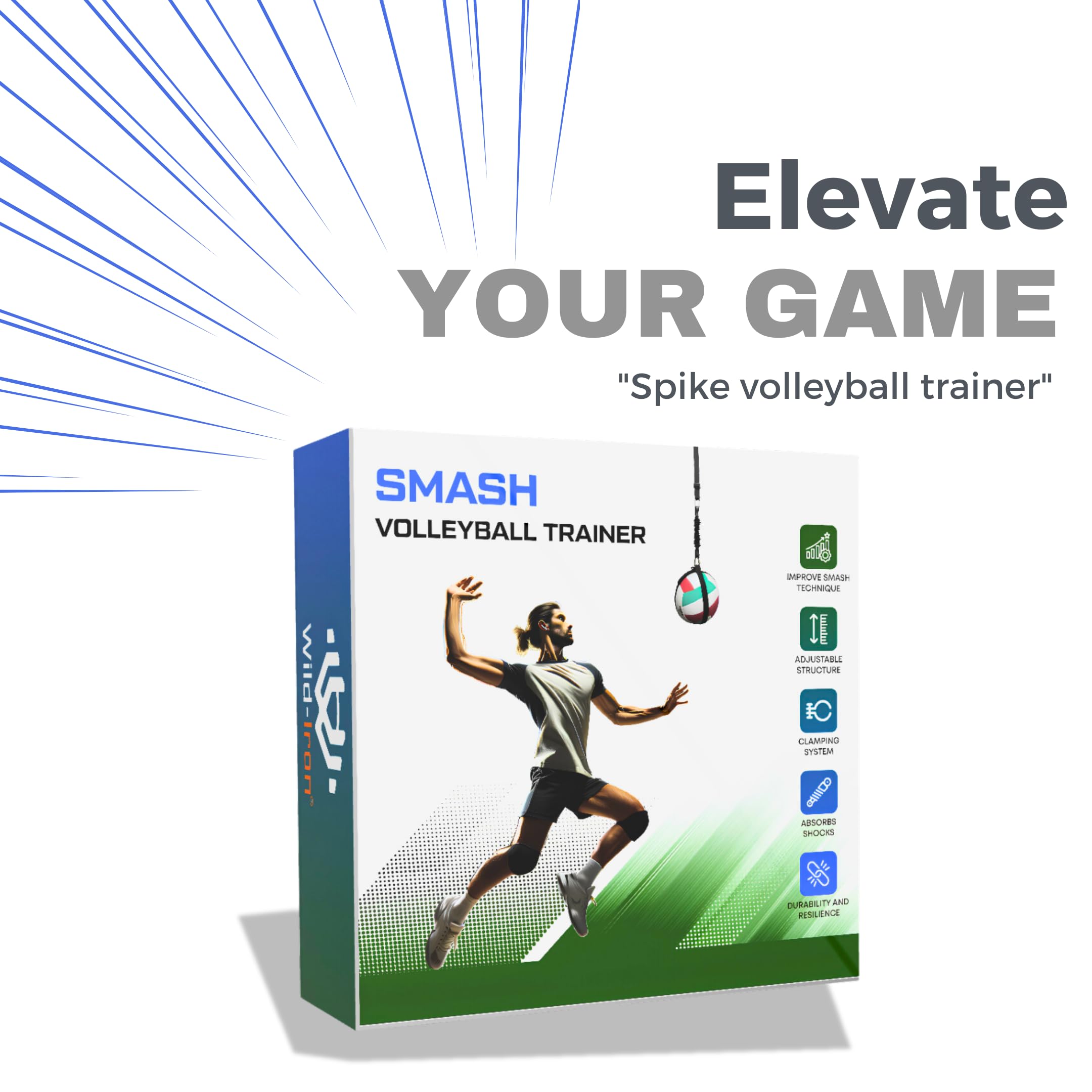Premium Volleyball Spike Trainer with Elastic Rebounder - Adjustable Solo Volleyball Hitting Practice Equipment for Skill Development | Perfect for Backyard Training, Team Drills & Individual Practice Sessions