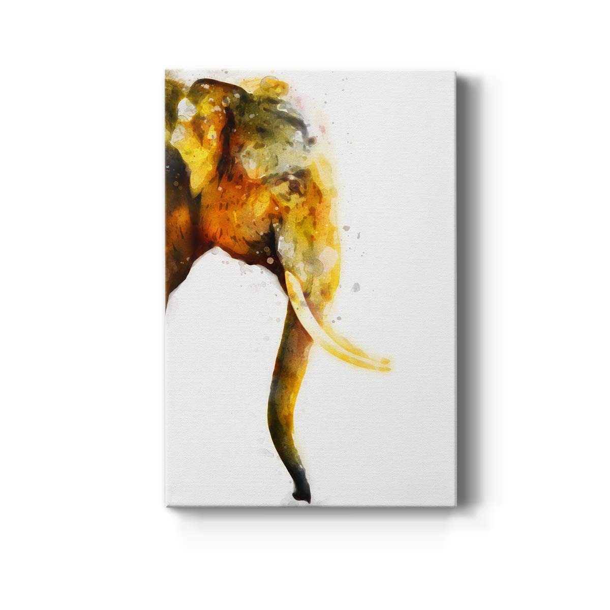 Watercolor Elephant Wall Art - 12x18 Inch Yellow Gallery Wrapped Canvas Painting - Modern Home & Office Decor for Living Room, Bedroom, Nursery