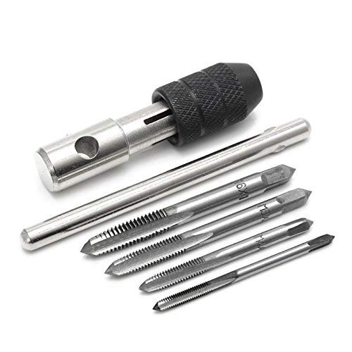 5-Piece T-Type Hand Screw Thread Tap Set - M3/M4/M5/M6 with Twist Drill Bits & Wrench Tool - Perfect for Metalworking, DIY Projects, and Home Repairs