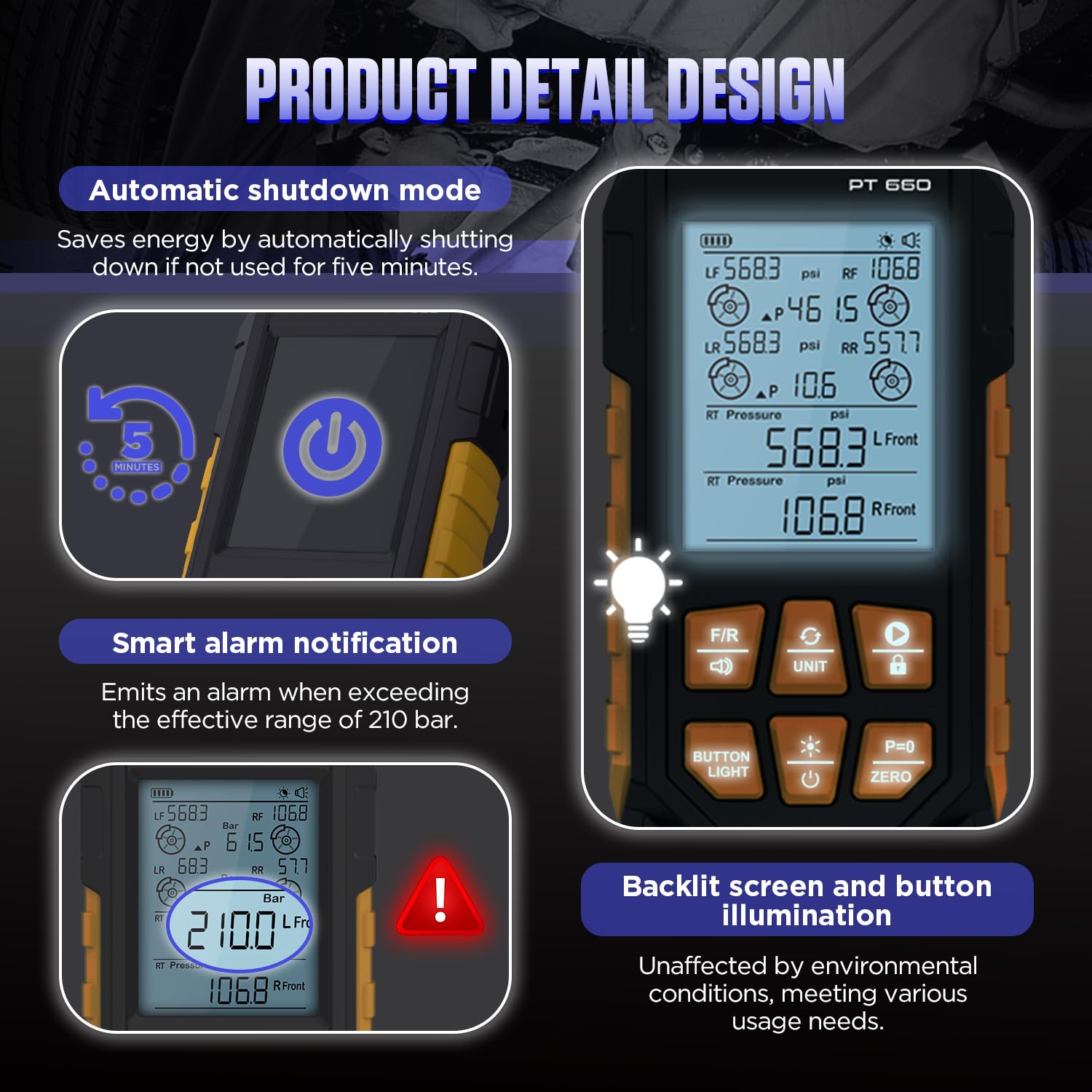 PT660 Digital Brake Pressure Tester - 0-210 Bar Dual Channel Automotive Brake System Diagnostic Tool with Smart Alarm & Multiple Connectors | Perfect for Mechanics, DIY Car Repair & Vehicle Maintenance