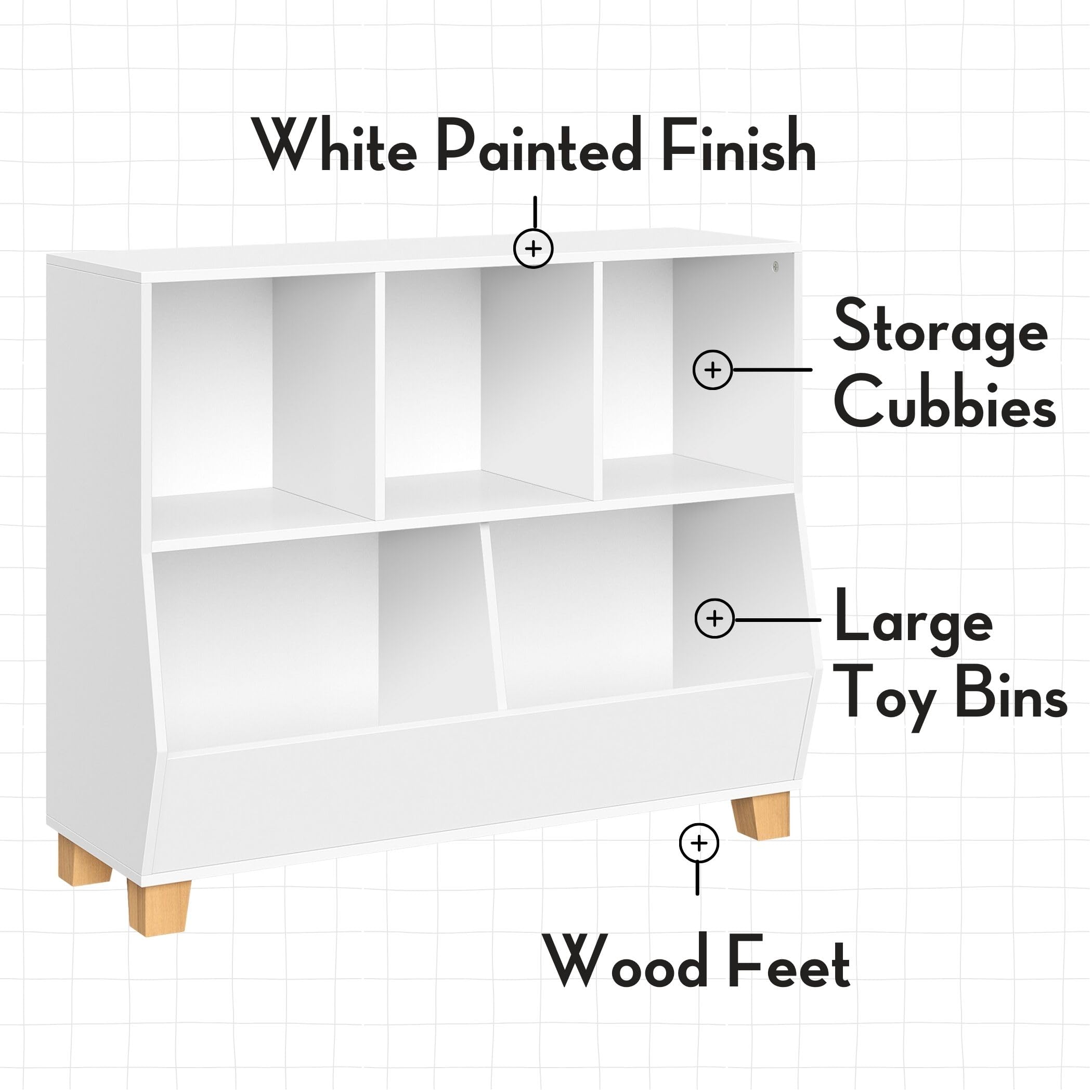 RiverRidge 35-Inch Wide Kids Toy Storage Organizer with 3 Cubbies & 2 Fabric Bins - White & Aqua Toy Bin for Playroom, Nursery, or Bedroom Organization - Perfect for Storing Toys, Books, and Kids Room Decor