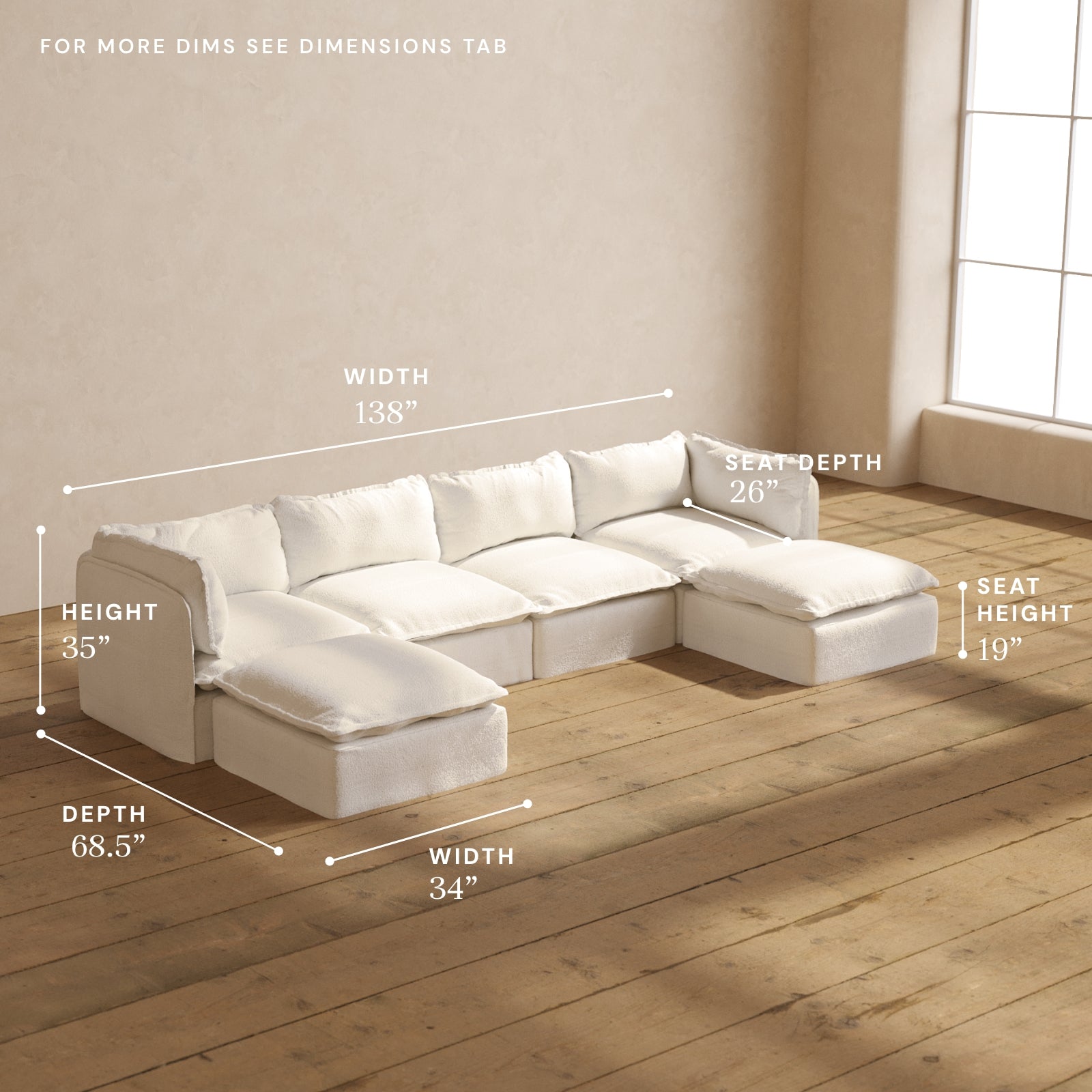 Modular Performance 4-Seater U-Shaped Sectional Sofa in Mousse Fabric | Comfortable Blend for Living Room, Family Room & Home Theater