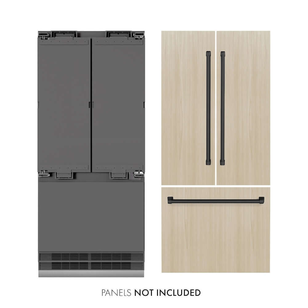 ZLINE Autograph Edition 36 Inch Built-In French Door Refrigerator - 19.6 cu ft Capacity, Panel Ready, Bottom Freezer, Water Dispenser & Ice Maker - Graphite Gray Interior with Matte Black Accents (GRBIVZ 36 MB) - Perfect for Modern Kitchens, Open Concept Homes & Luxury Appliance Upgrades