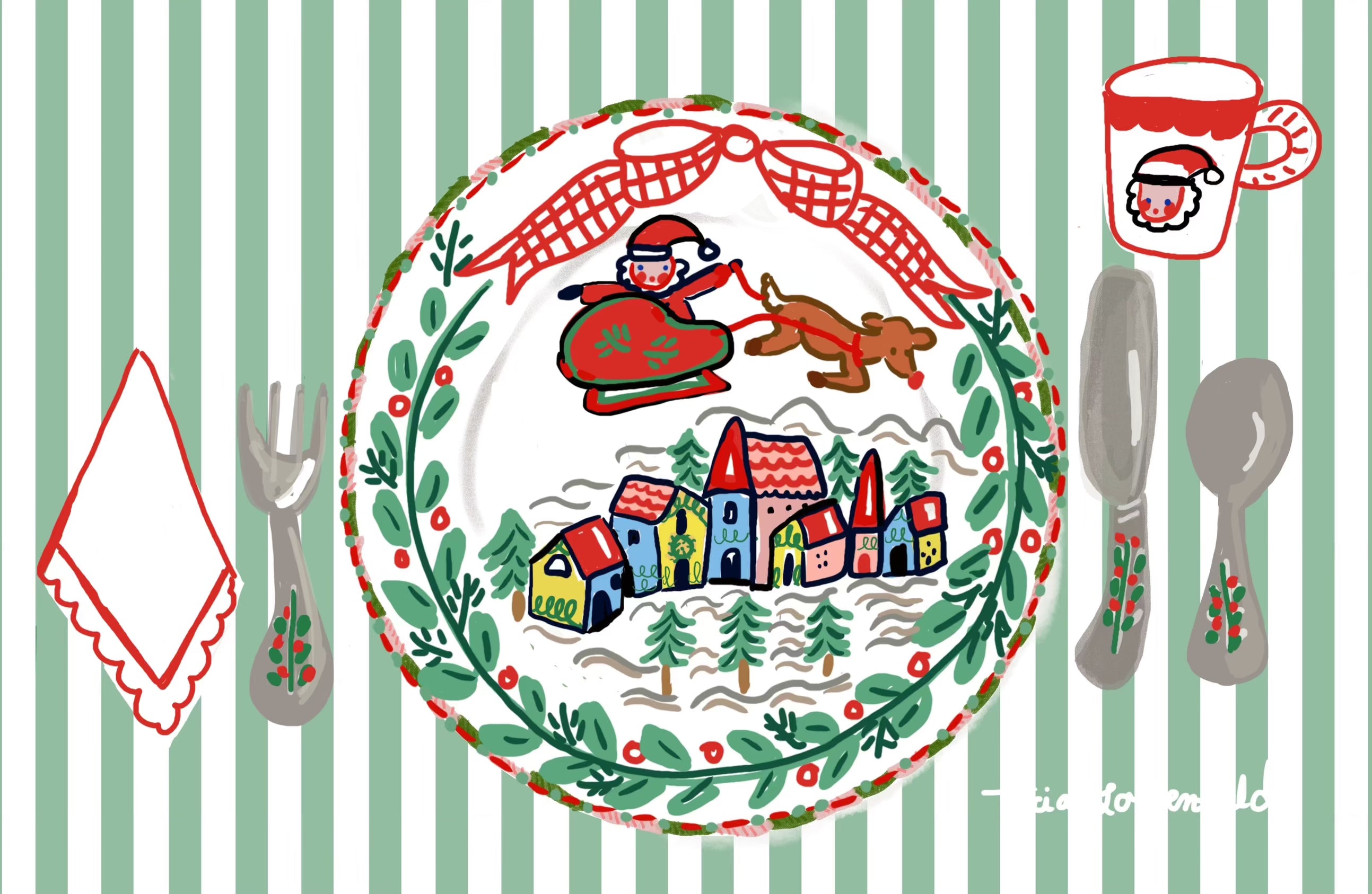 24-Pack Christmas Santa and Village Paper Placemats - Holiday Dinner Party Decorations, Festive Table Setting for Xmas Gatherings & Family Meals