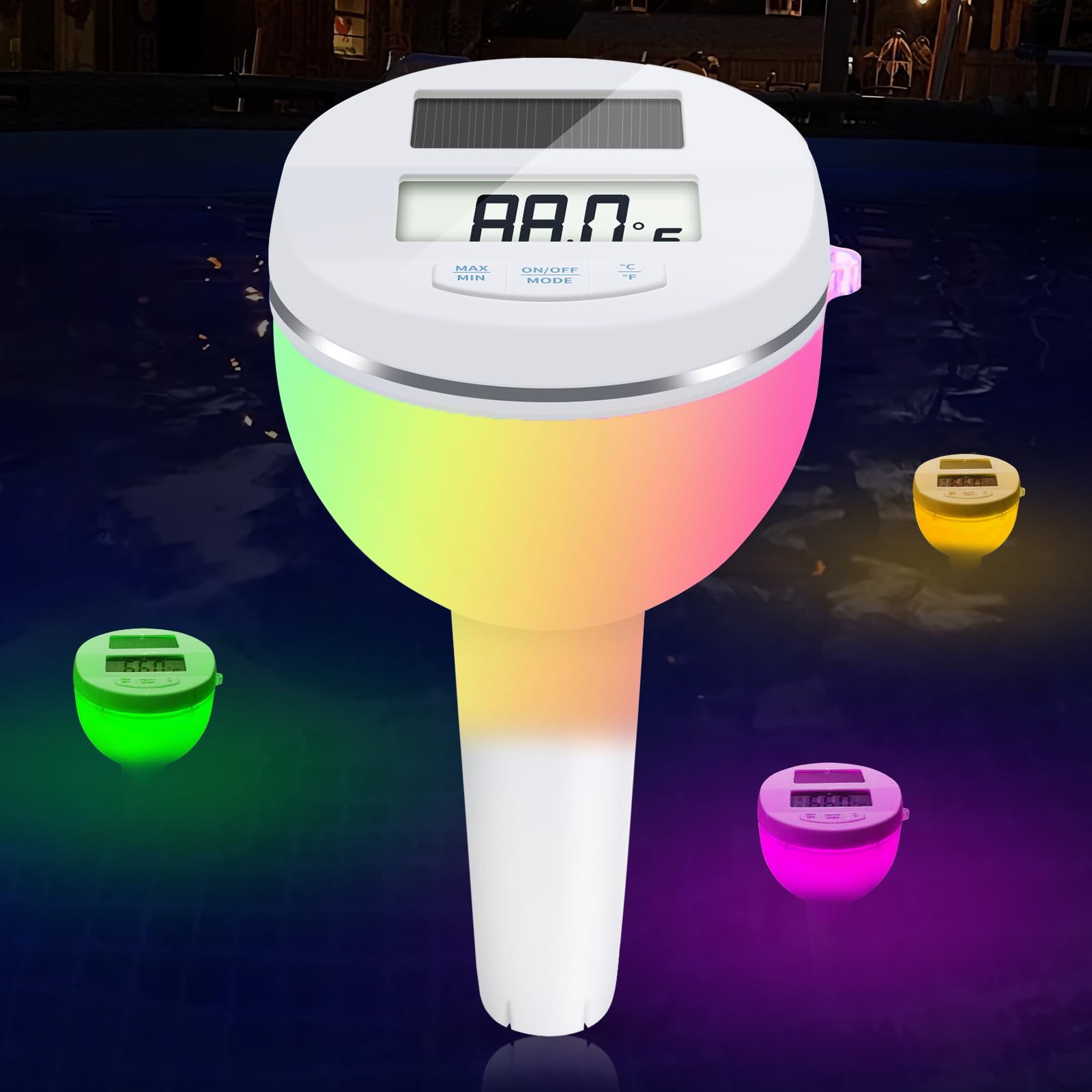 KingSom Solar Digital Pool Thermometer - Floating Water Temperature Gauge with Color Changing LED Light & Large LCD Screen for Night Visibility - Perfect for Swimming Pools, Hot Tubs, Spas, and Ponds - Monitor Water Temperature Day and Night for Comfortable Swimming Experience