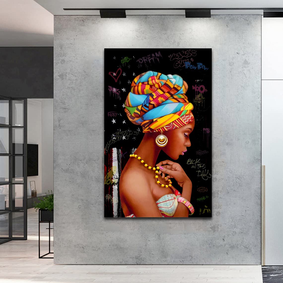 African Queen Wall Art - Framed Black Canvas Decor for Living Room