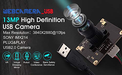 13MP Wide Angle USB Webcam with Microphone - 100° No Distortion Lens, UVC USB 2.0 PC Camera for Computer, Laptop, Raspberry Pi - Perfect for Video Conferencing, Live Streaming & Industrial Monitoring