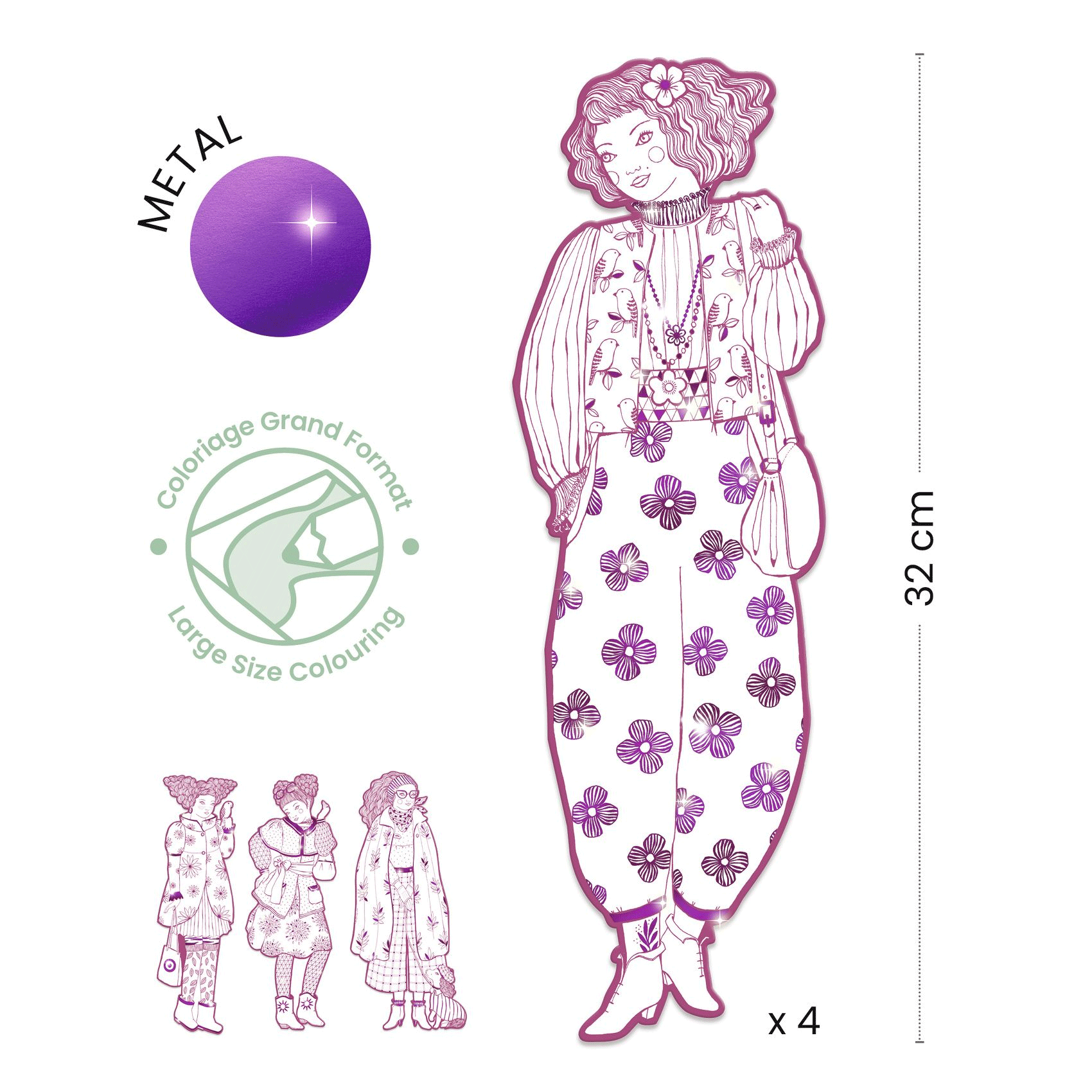 Rosemary & Friends Les Demoiselles Fashion Coloring Book by Djeco - Creative Art Activity for Kids & Adults, Perfect for Relaxation & Stress Relief