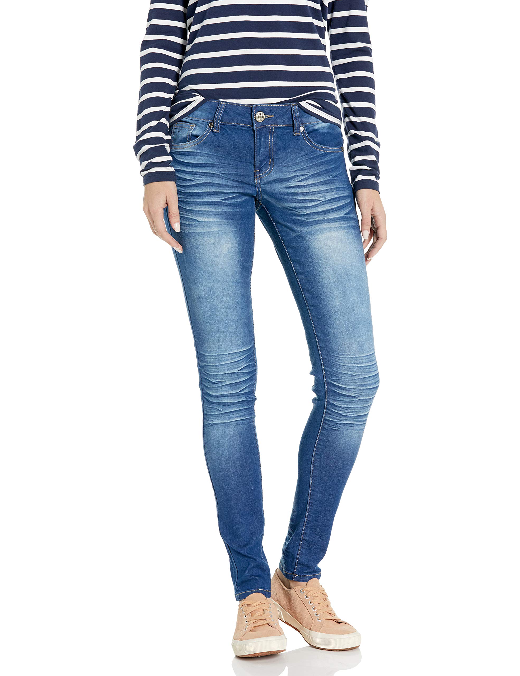 COVER GIRL Women's Skinny Cuffed Stone Whisker Wash Jeans - 29 Inseam | Stretch Denim Pants for Casual Wear & Everyday Outfits