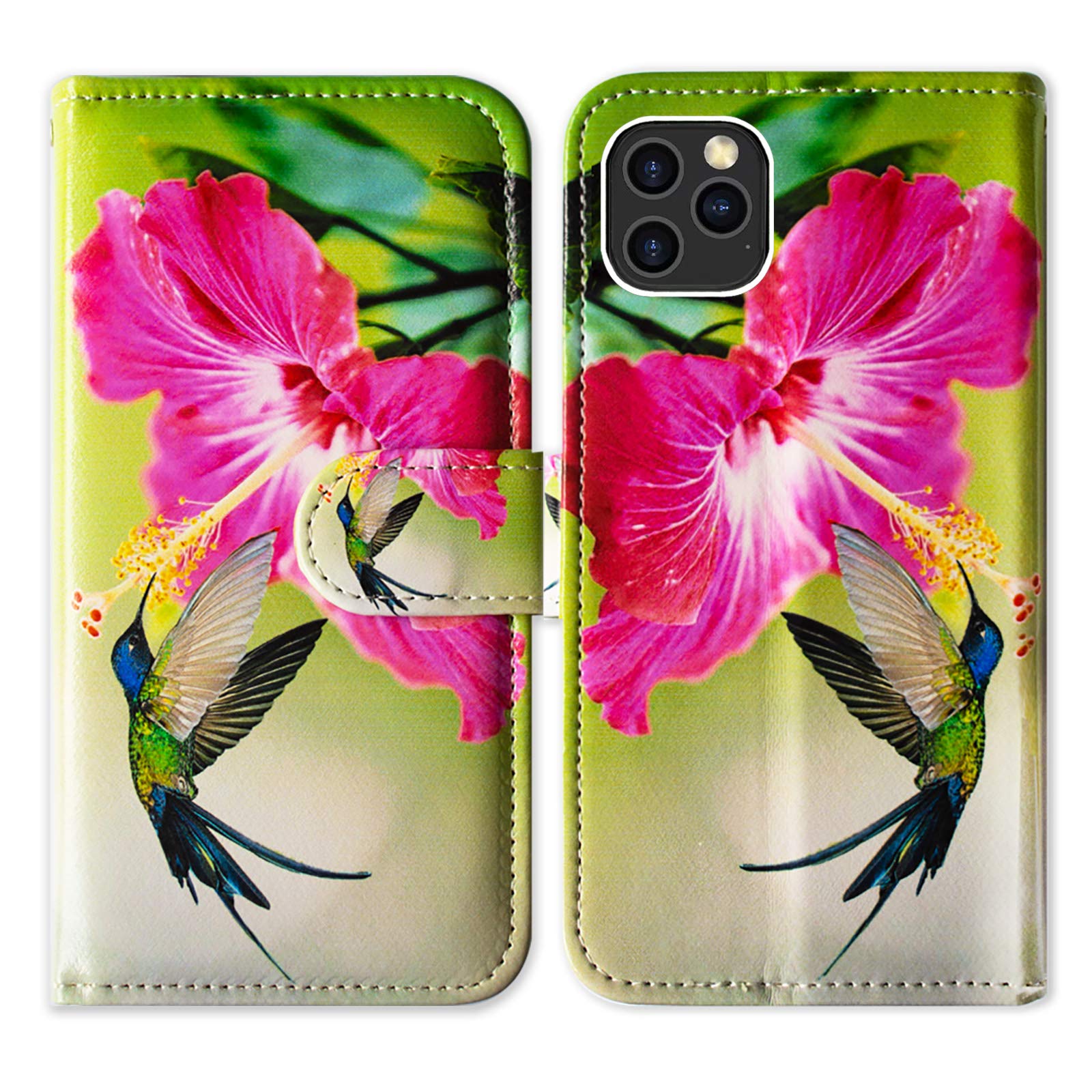 Premium Hummingbird Red Flowers Leather Flip Wallet Case for iPhone 12 Pro Max - Card Slot Holder & Kickstand | Perfect for Work, Travel & Everyday Protection