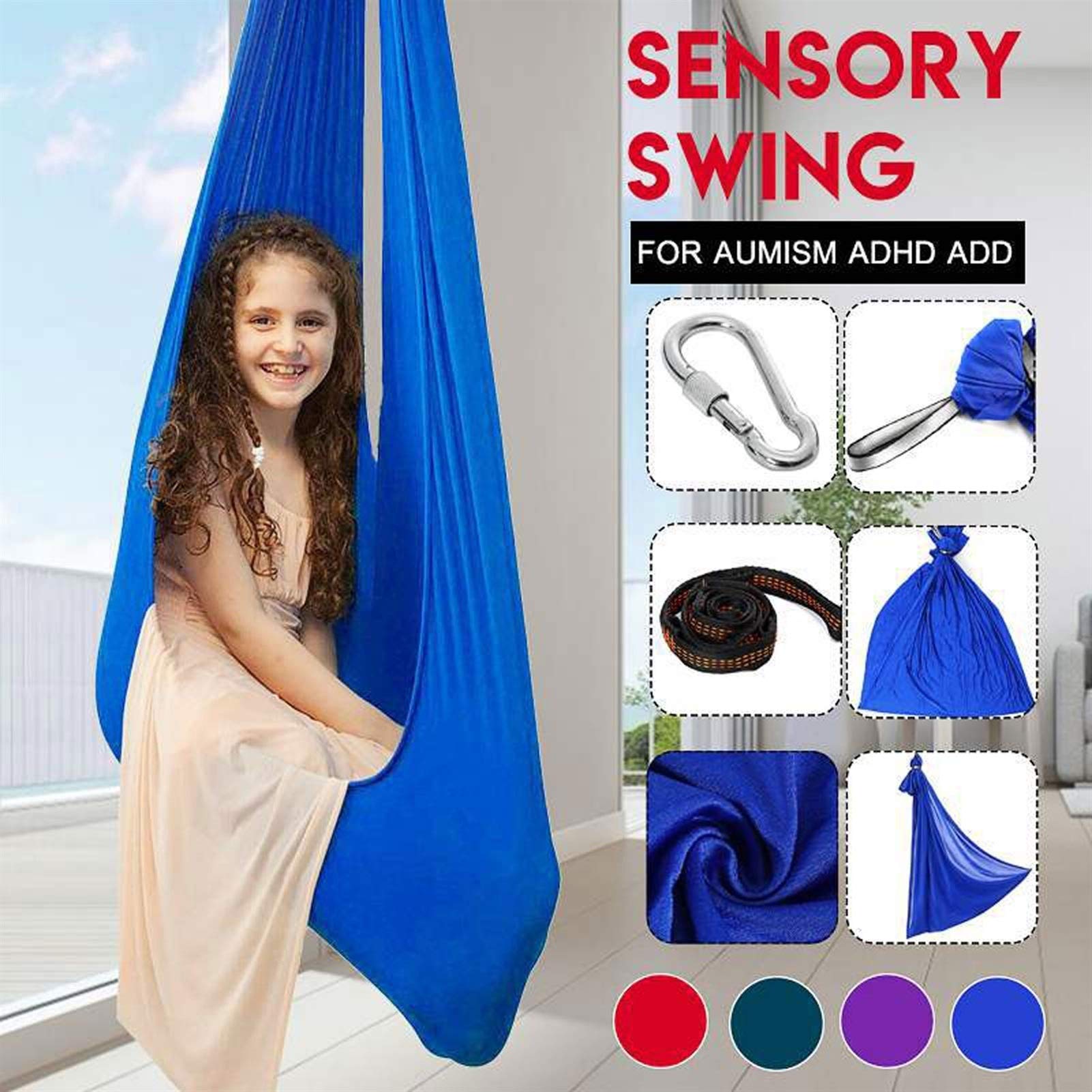 Sensory Swing for Kids - Indoor Therapy Swing for Autism, ADHD, Aspergers - Gray Cuddle Hammock (39×110in) - Perfect for Calming, Focus & Sensory Integration at Home or Classroom