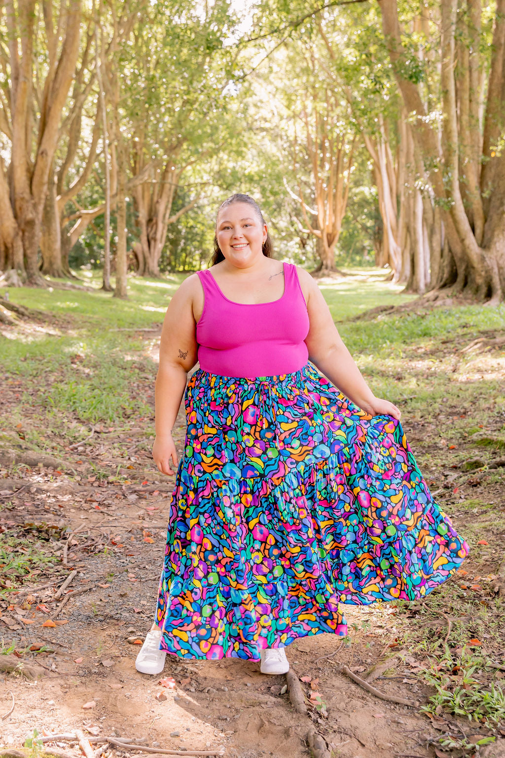Kasey Rainbow African Print Carrie Skirt - Stylish Floral Midi Skirt for Women, Perfect for Summer Outfits, Beach Vacations & Boho Fashion