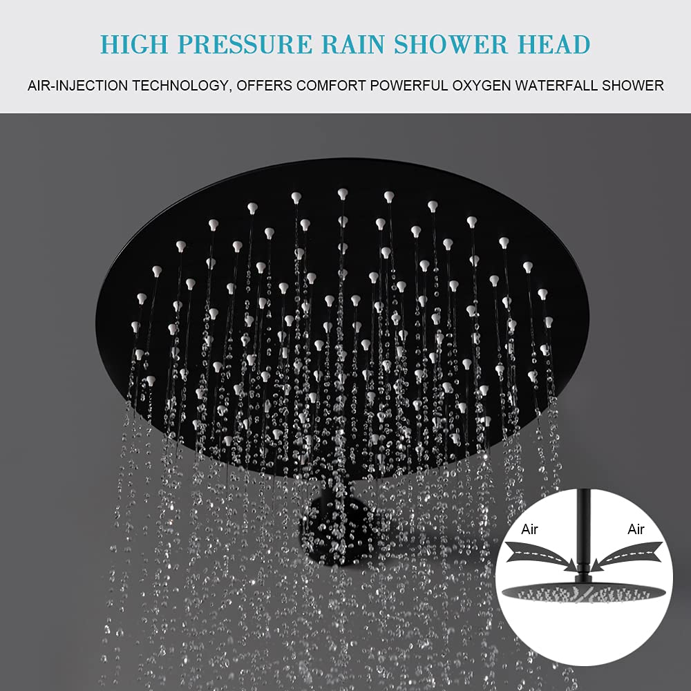 Matte Black Shower Faucet Set - 10 Inch Rainfall Shower Head with Handheld Sprayer, Wall Mounted Bathroom Shower System (Round Black Design + Rough Valve) - Perfect for Modern & Luxury Bathroom Renovations