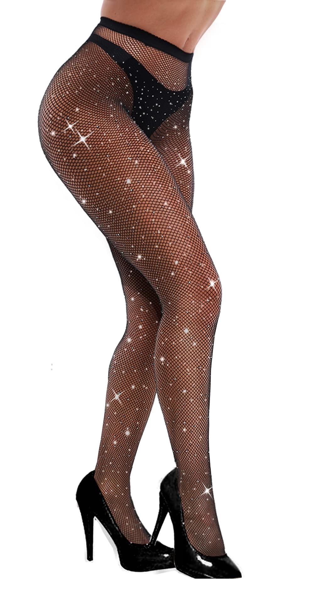 Sparkly Rhinestone Fishnet Stockings for Women - High Waist Jeweled Party Tights | Sexy Evening Wear, Club Outfits & Costume Accessories