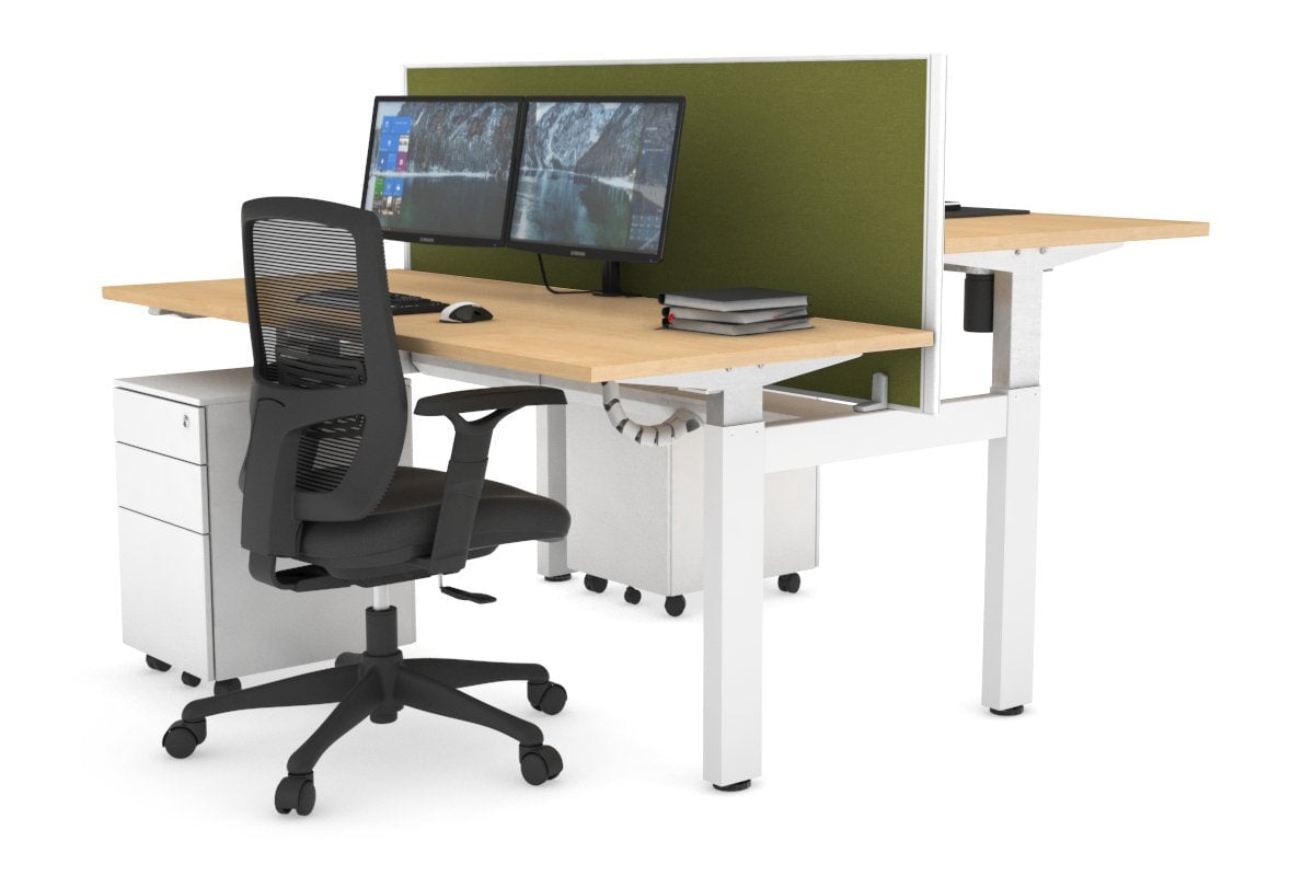 Adjustable 2-Person H Bench Workstation - White Frame (1200L x 700W) - Perfect for Office, Home Office & Co-Working Spaces