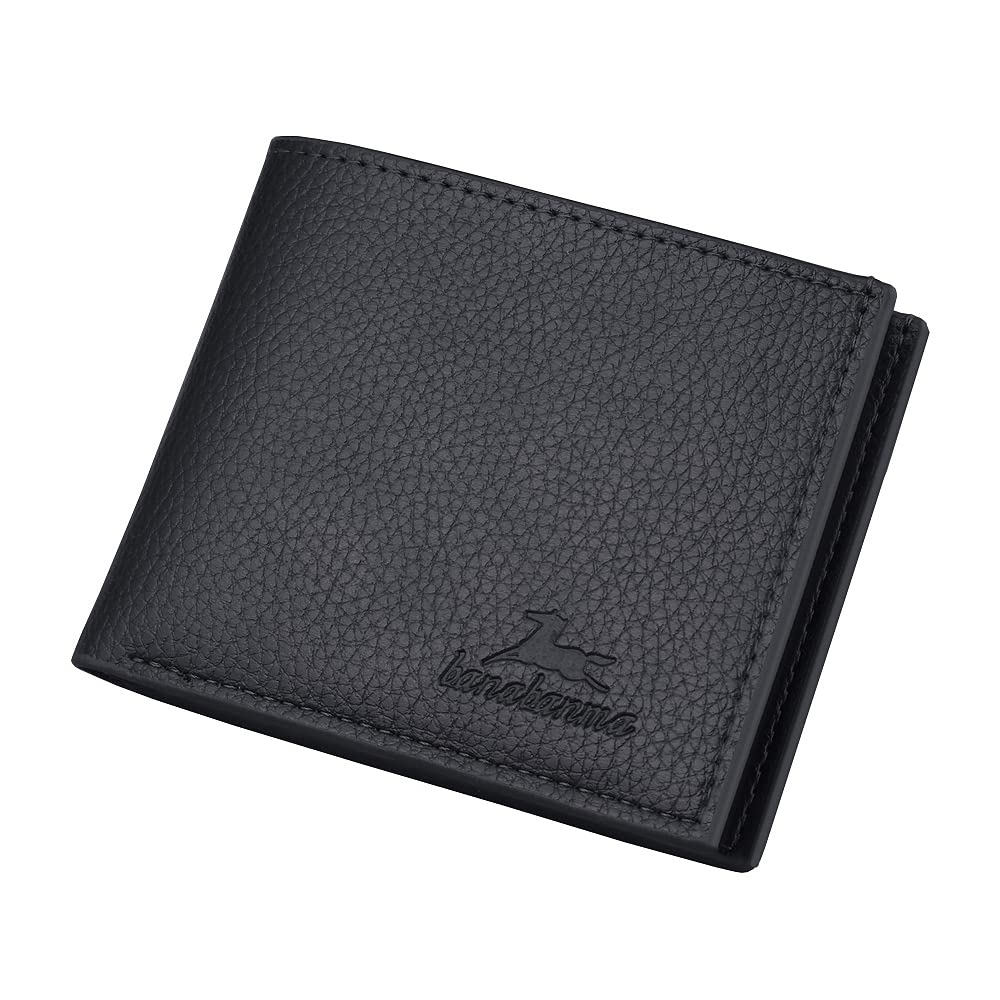 Slim Minimalist Bifold Wallet for Men with Zipper & Coin Purse - PU Leather Credit Card Holder & Money Clip - Perfect for Everyday Carry, Travel & Business (Black)